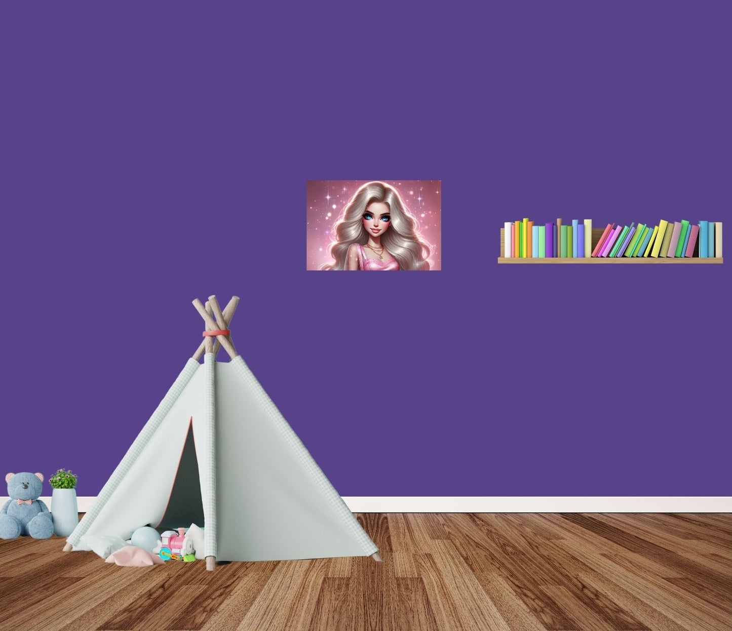 Modernes Zimmer mit pinkem Diva-Metallposter – stilvolle Deko mit Magnetbefestigung ohne Bohren.