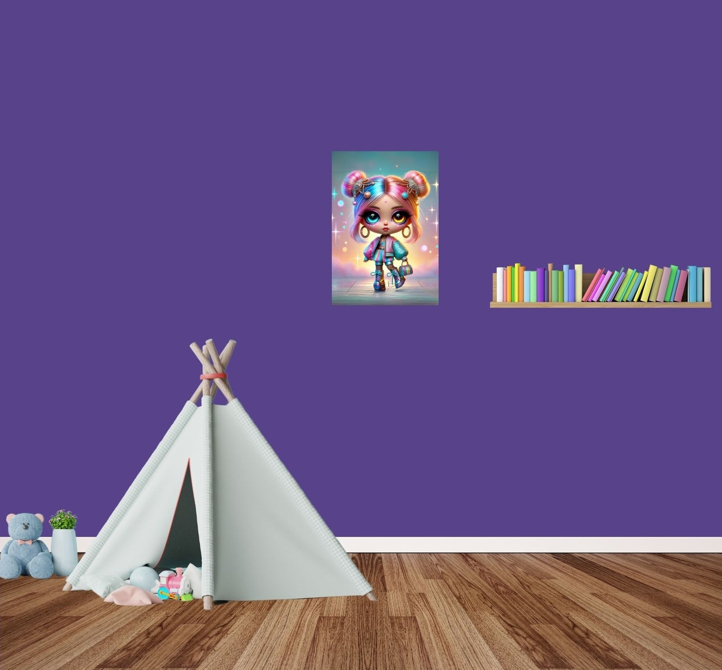 Wandbild „Rainbow Girl“ – elegantes, farbenfrohes Anime-Poster mit Hochglanz-Finish