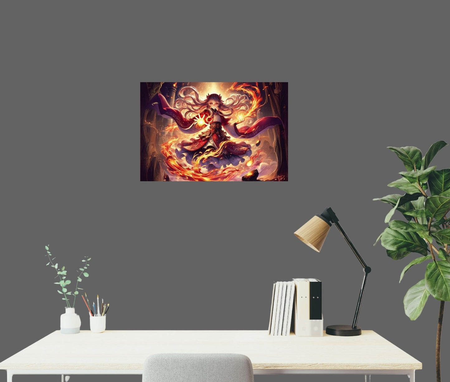 Modernes Wandbild „Neon no Ninja“ im Cyberpunk-Stil – leuchtendes Anime-Poster mit Magnetbefestigung