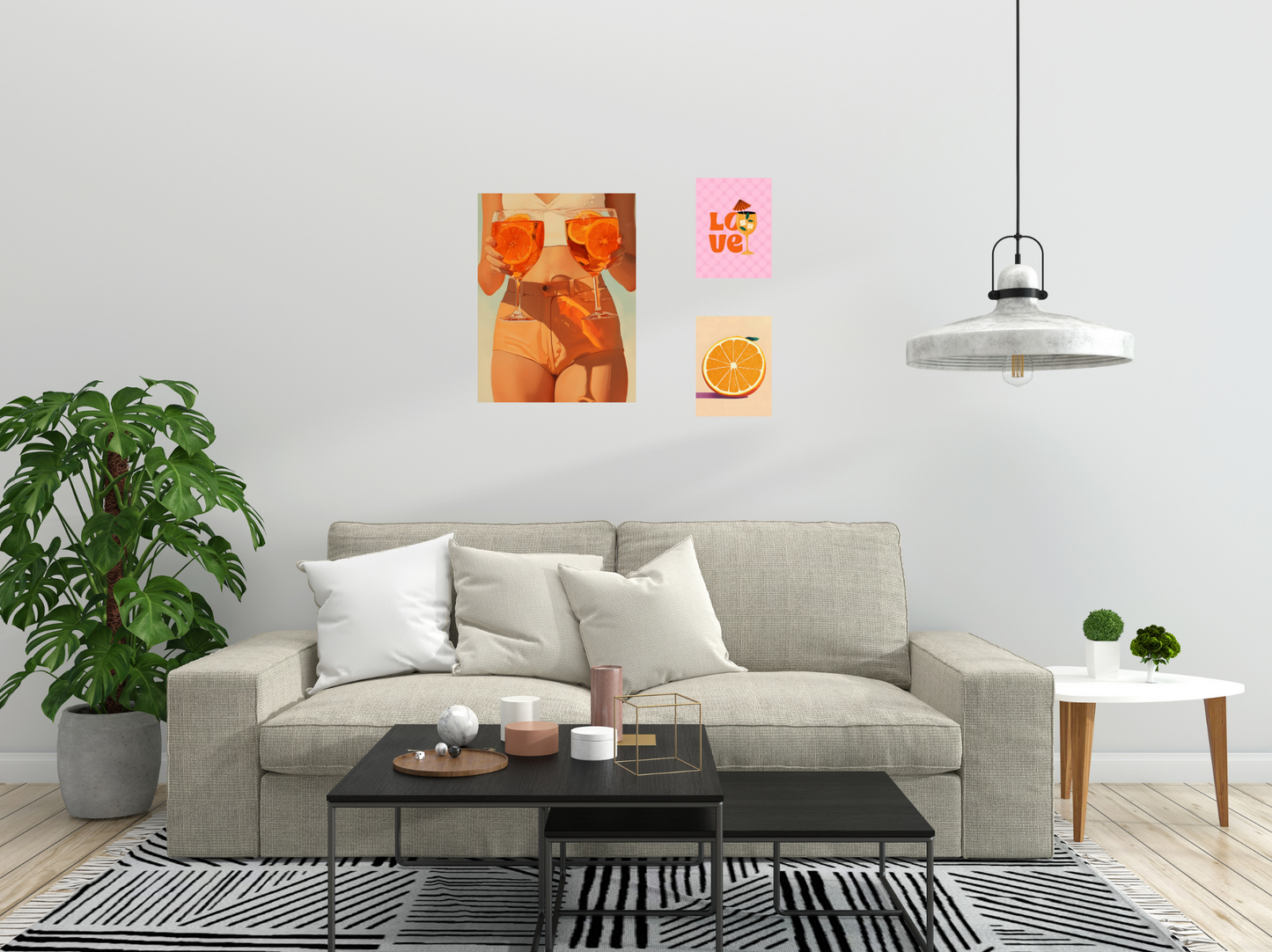 Leuchtendes Sommerposter mit Aperol-Motiv an der Wand – bringt mediterrane Stimmung ins Zuhause.