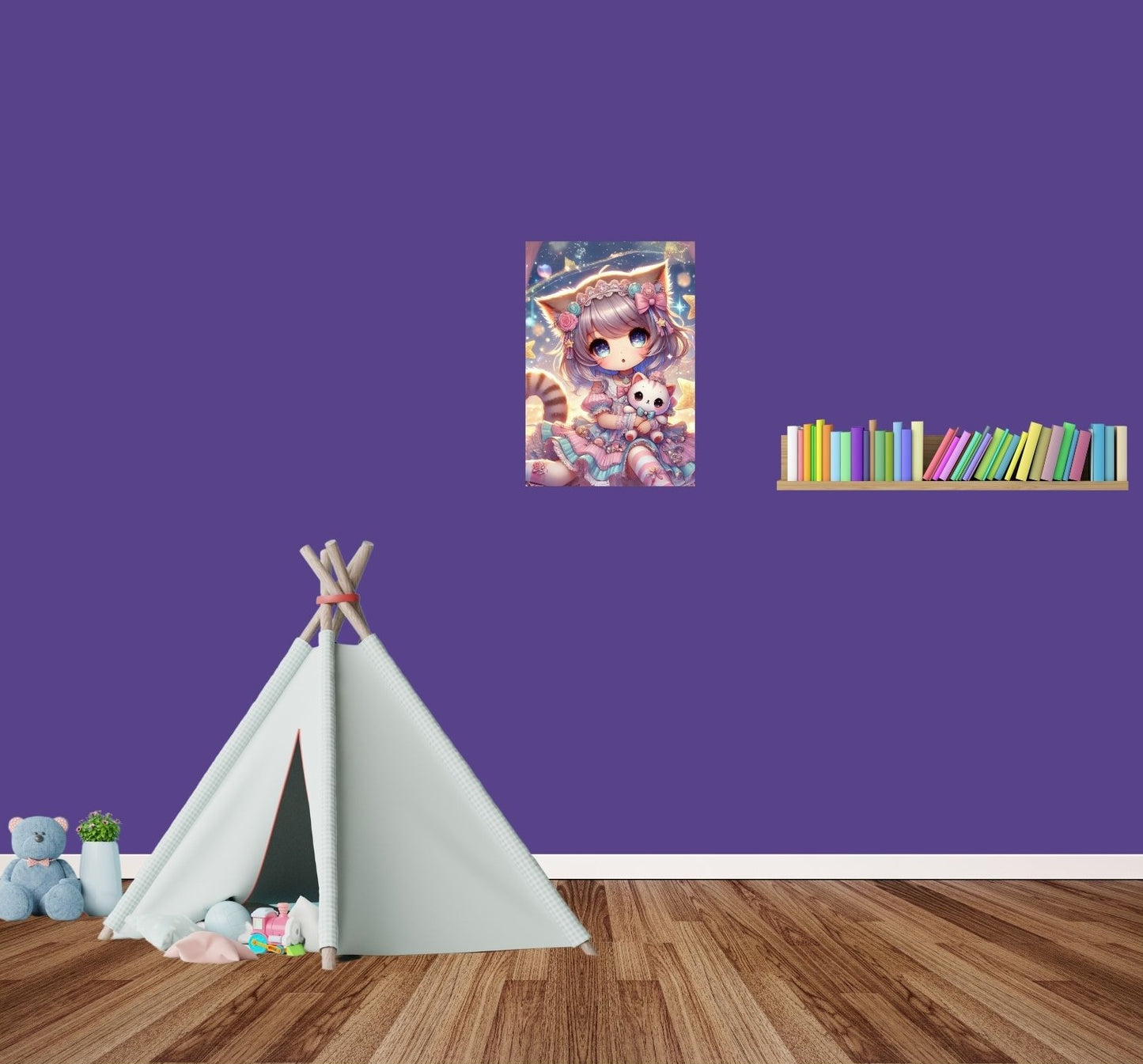 Katzenprinzessin als hochwertiges Wandbild – glänzendes Anime-Poster mit Magnetbefestigung