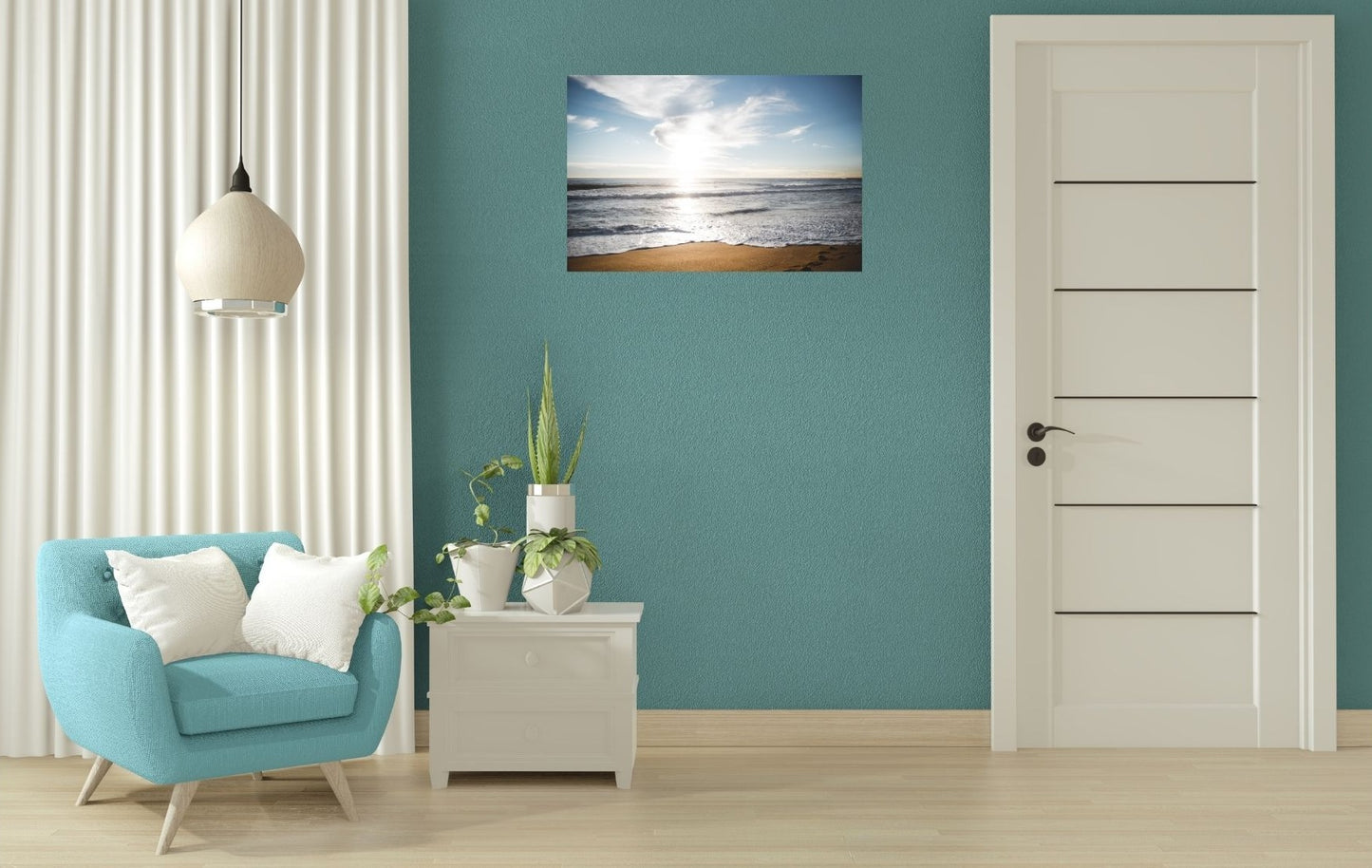 Poster mit Meerblick in heller Einrichtung – entspannende Küstenatmosphäre für dein Zuhause