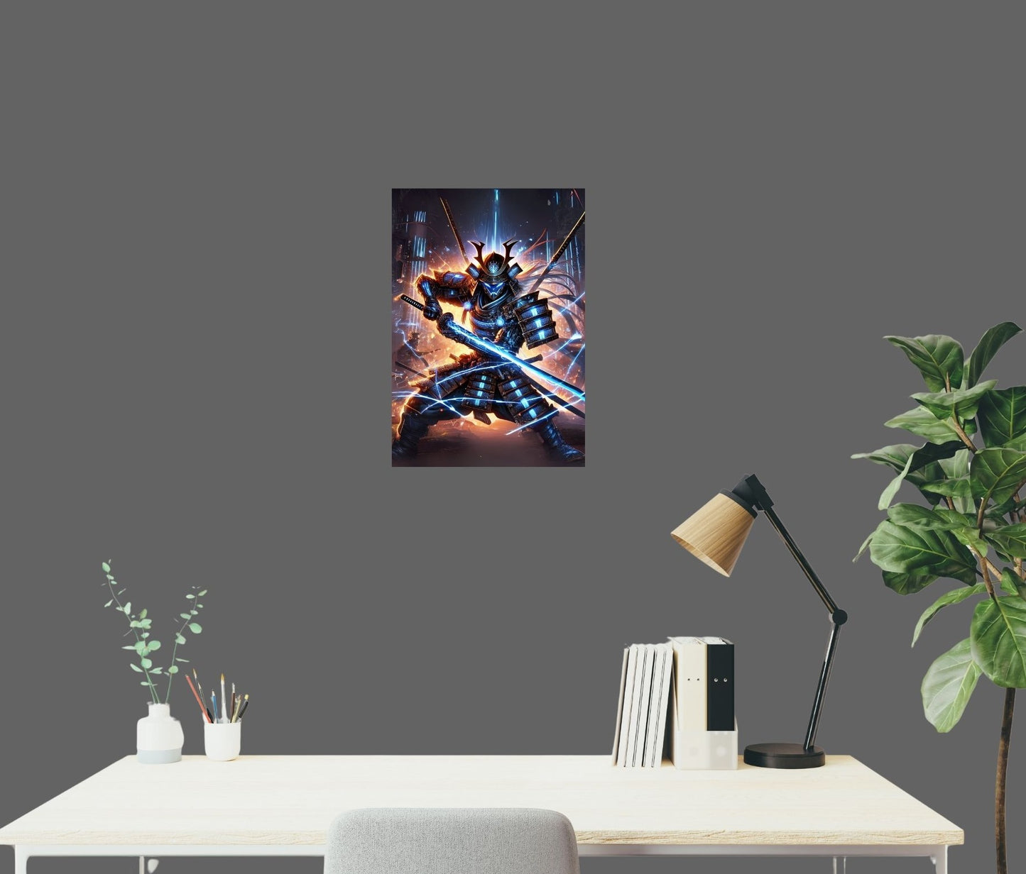Modernes Wandbild mit Cyber Samurai auf Metall – futuristisches Deko-Highlight mit Magnetbefestigung