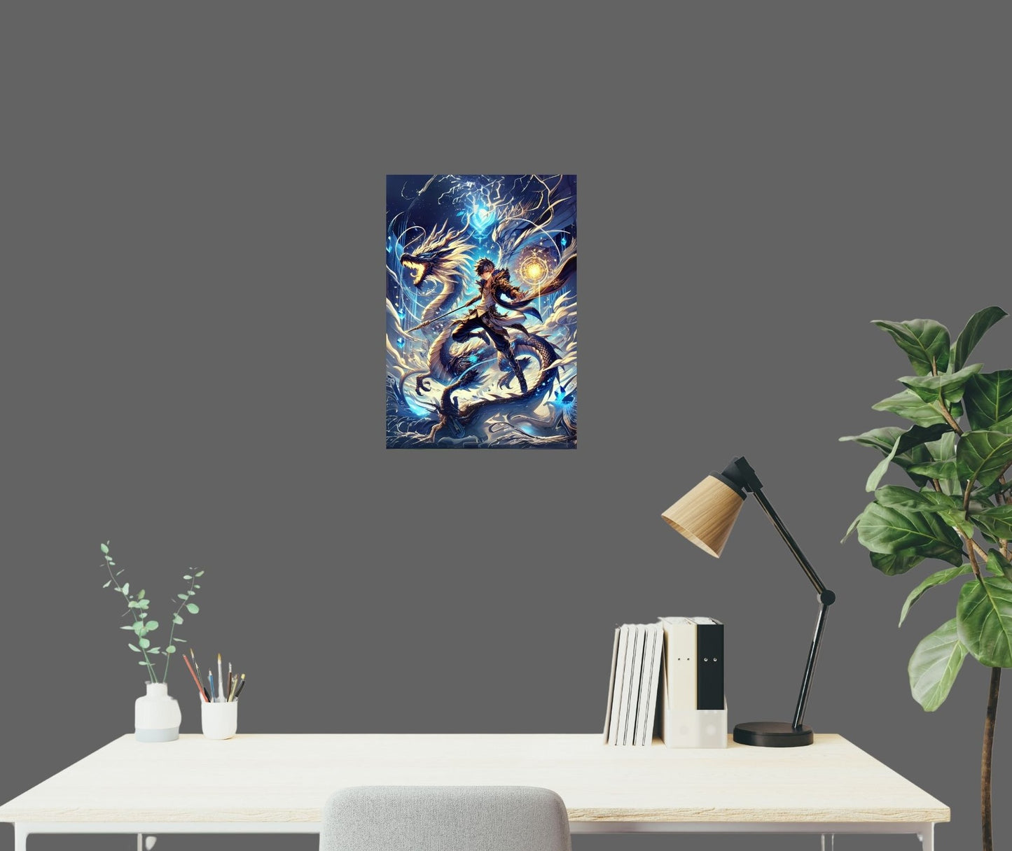 Magnetisches Premium-Metallposter mit Ryujin und Drachen, leuchtendes Wandbild für Gamer & Fantasy-Liebhaber