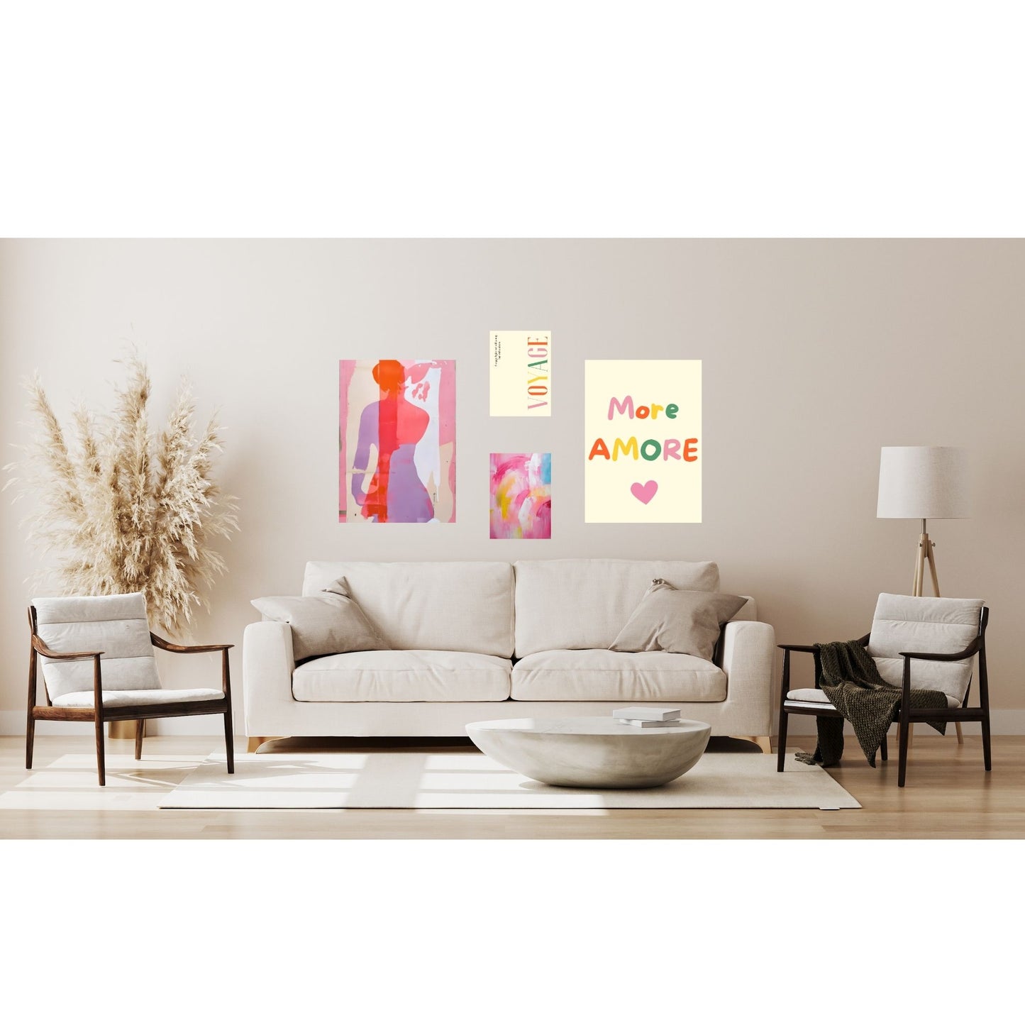 More Amore“-Poster in pastelligem Interieur – gute Laune für dein Zuhause