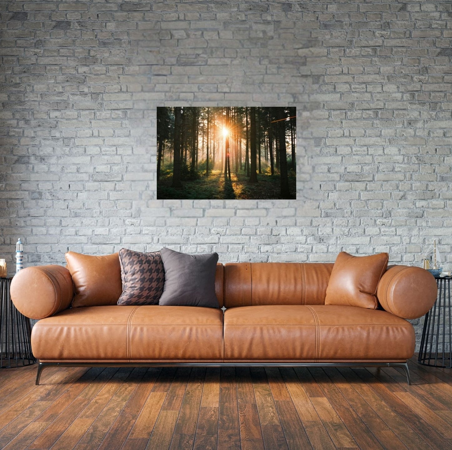 Brillantes Waldposter mit Morgensonne – perfekte Ruheoase für deine Wand