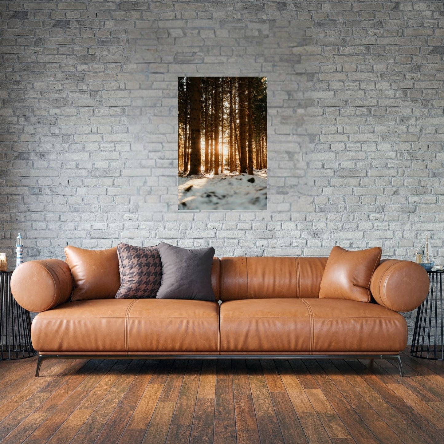 Winterliches Sonnenlicht trifft stille Wälder – wärmende Ruhe für deine Wände