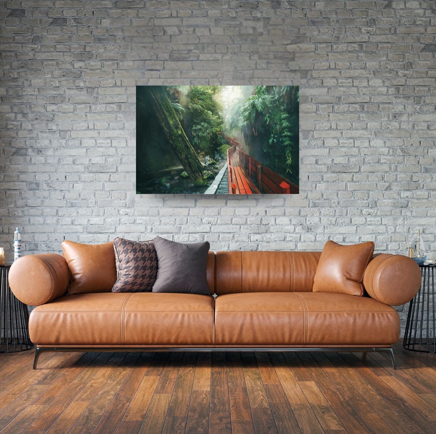 Verzauberter Waldweg im Nebel – stimmungsvolle Wandkunst für Entdecker