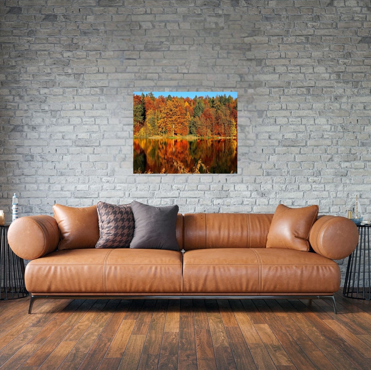 Naturposter mit See-Reflexion im Herbst als stilvolles Wohnaccessoire – warm & beruhigend.