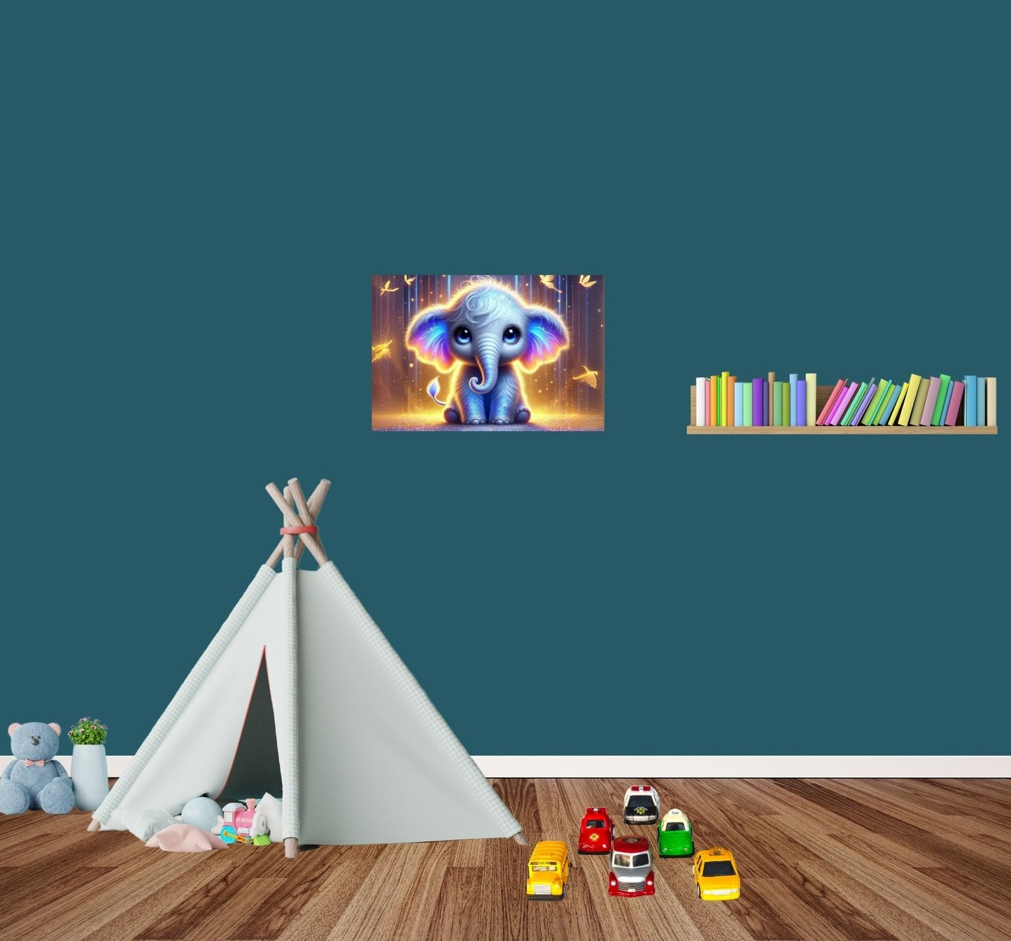 Blau-violetter Elefant auf hochwertigem Metallposter mit brillanter Tiefenwirkung – magnetisch befestigbar ohne Bohren