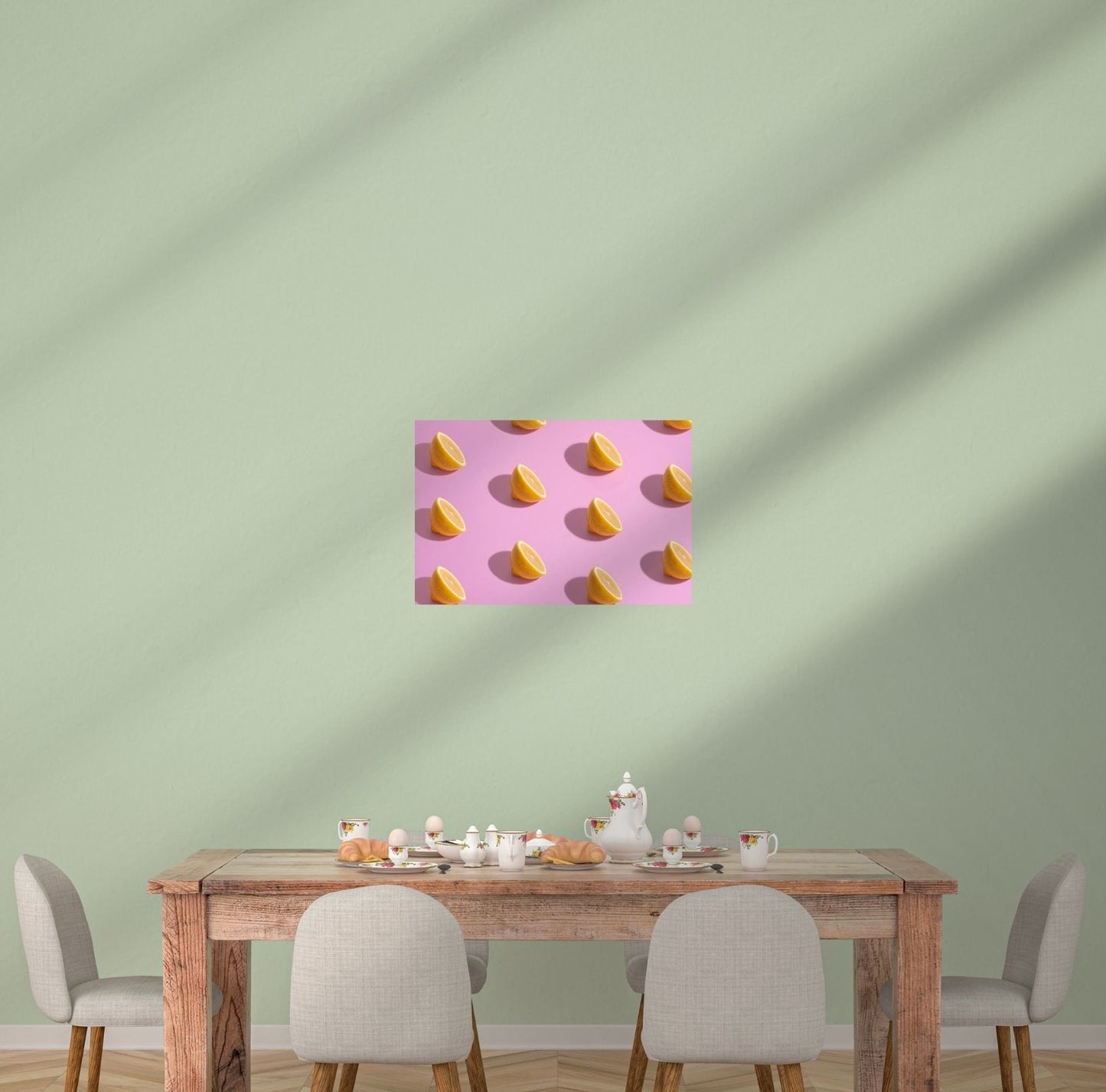 Wandbild mit Zitronen in farbenfroher Küche – modernes Design mit spritzigem Look