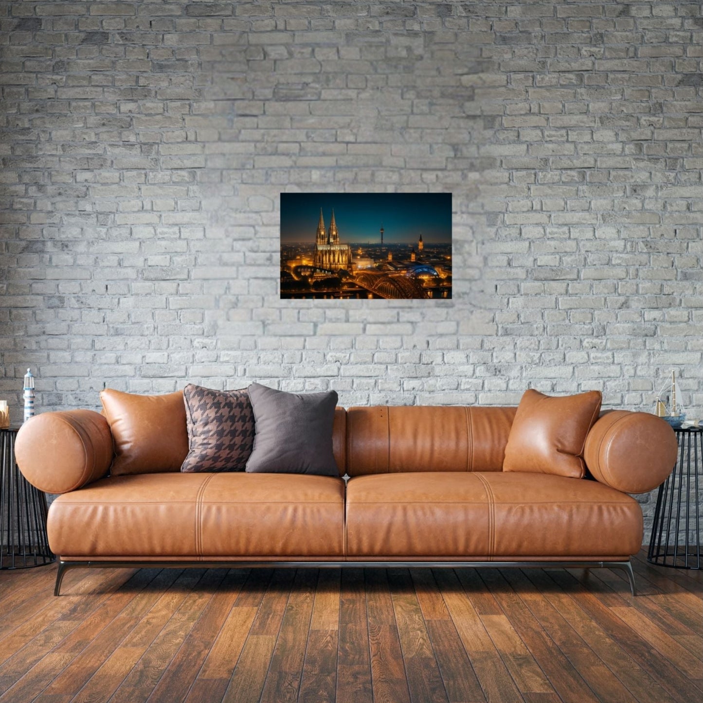 Köln-Metallbild bei Nacht – modernes Stadtposter mit Magnetaufhängung als Wandkunst