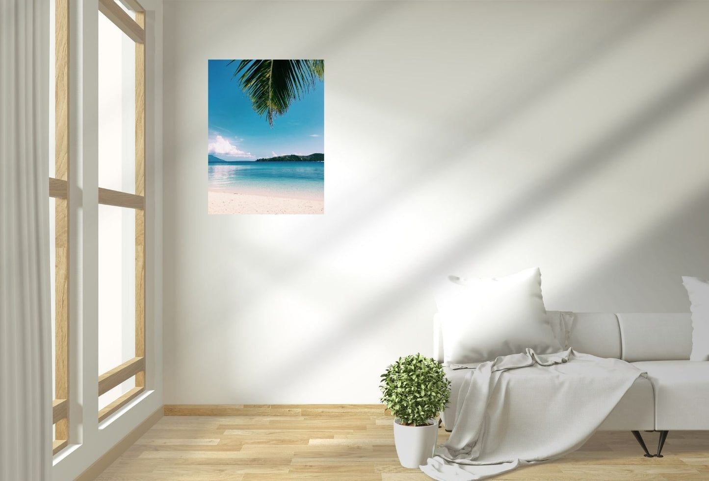 Urlaub für die Wand – tropisches Strandfeeling mit Palmen und Meeresblick