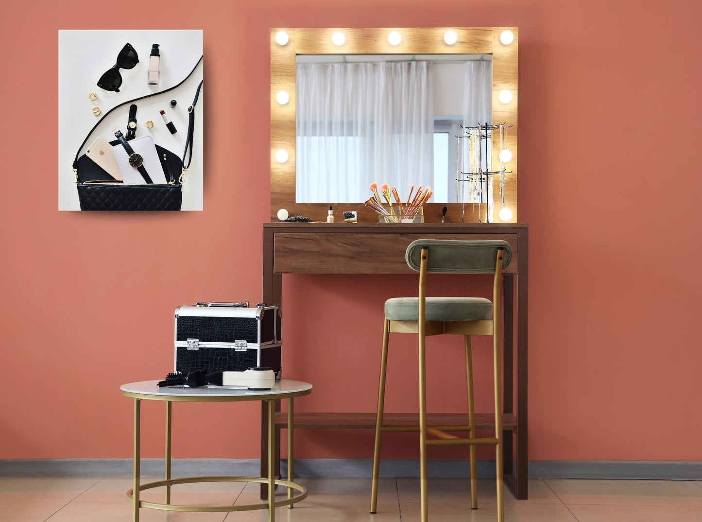 „Wandbild stilvolle Accessoires in modernem Raum – Fashion-Poster mit Magnetbefestigung ohne Bohren“