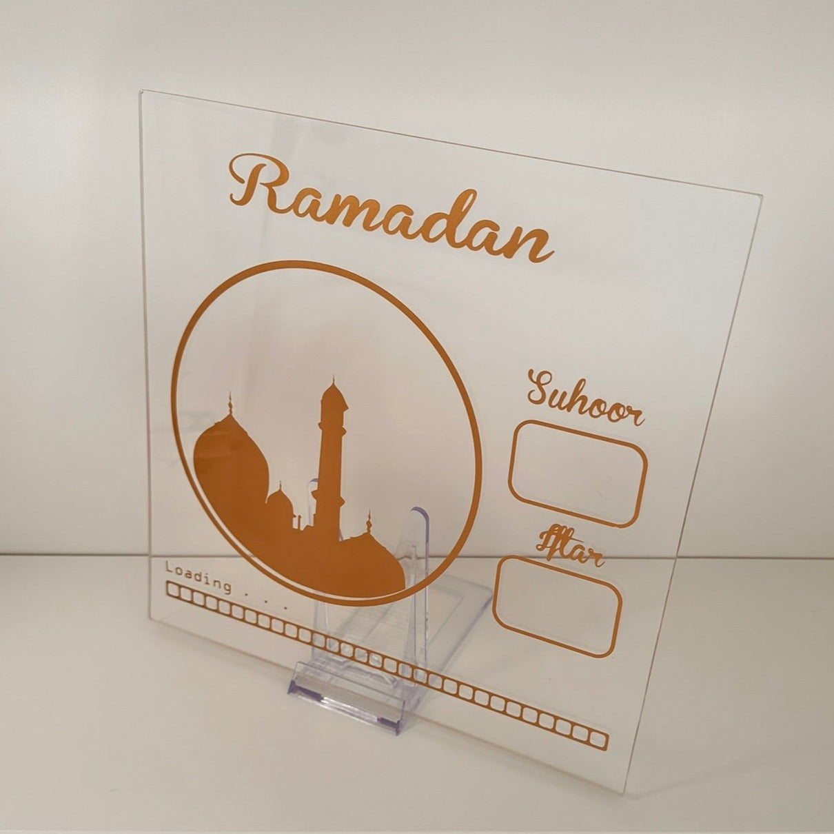 Edler islamischer Monatsplaner aus klarem Acryl – stylisch & praktisch für Ramadan