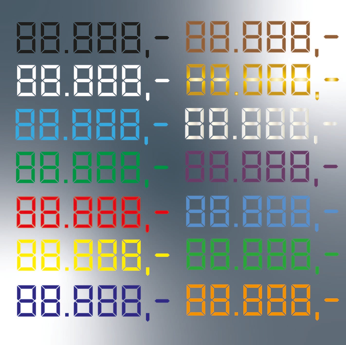 Preisaufkleber für den Autohandel mit bunter LED-Ziffernoptik – 47x10 cm groß