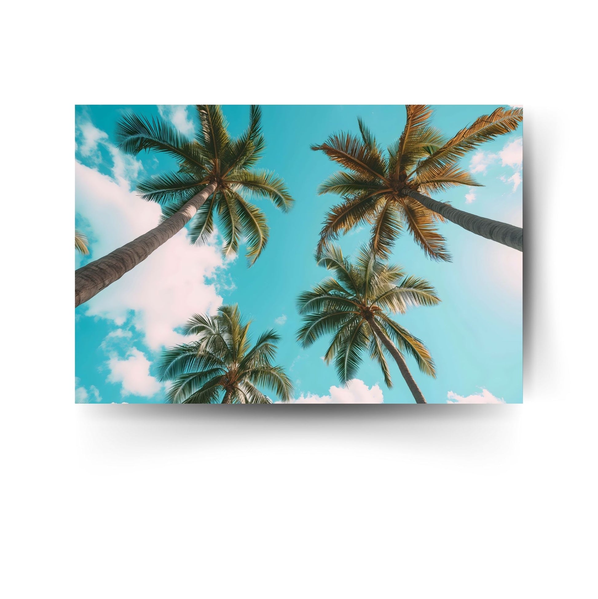Sommerliches Poster mit Palmen unter blauem Himmel – tropisches Design für Urlaubsfeeling im Wohnzimmer