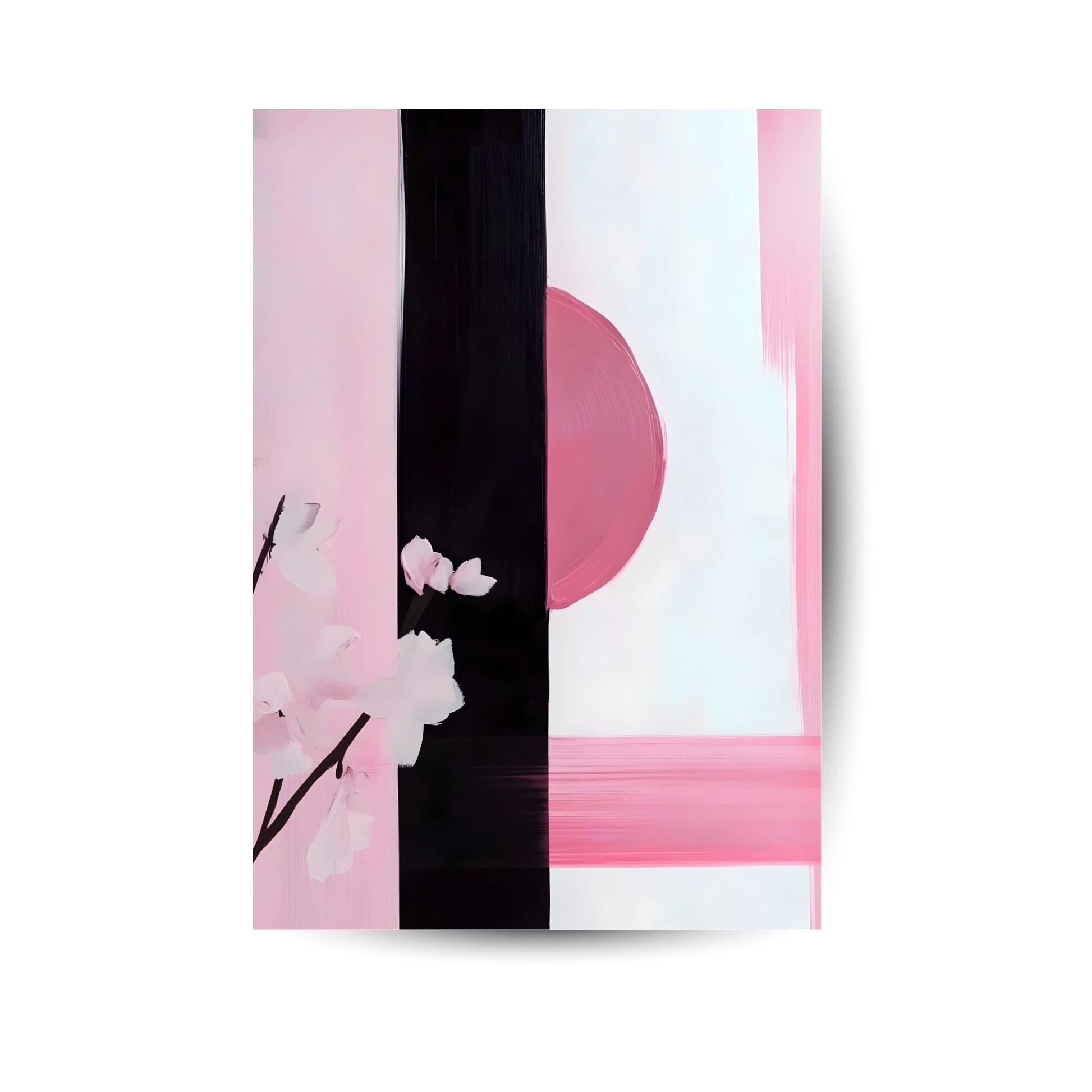 Minimalistisches Wandbild mit Kirschblüten & roter Sonne – japanisch inspiriertes Design mit Zen-Flair
