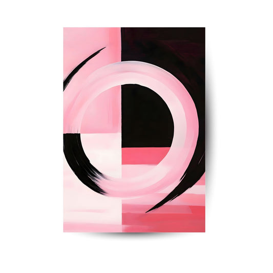 Dynamisches Poster mit Kreiskomposition – modernes Design in Rot, Schwarz & Pink, Bewegung & Balance in einem Bild