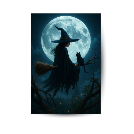 Mondflug – Mystisches Hexenposter mit Vollmondmagie