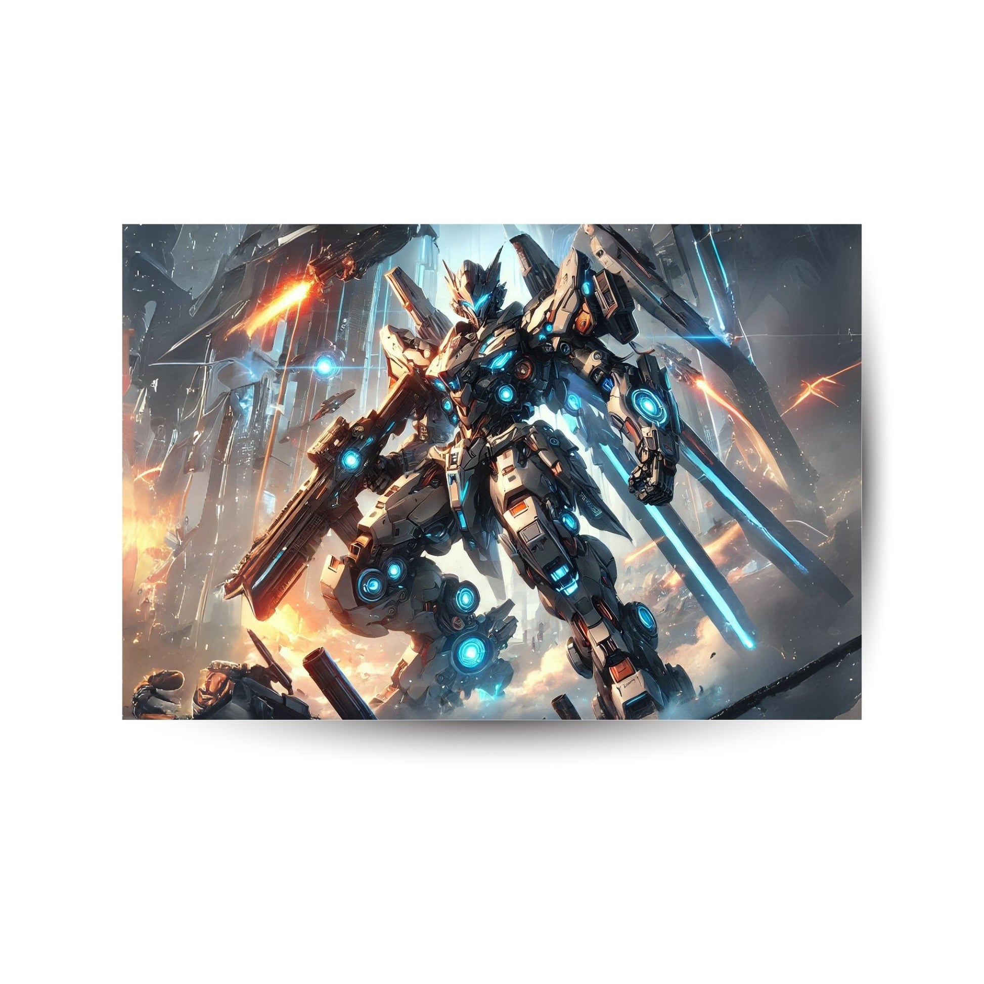 Mecha-Roboter in futuristischer Schlacht – beeindruckendes Metallposter für Sci-Fi-Fans