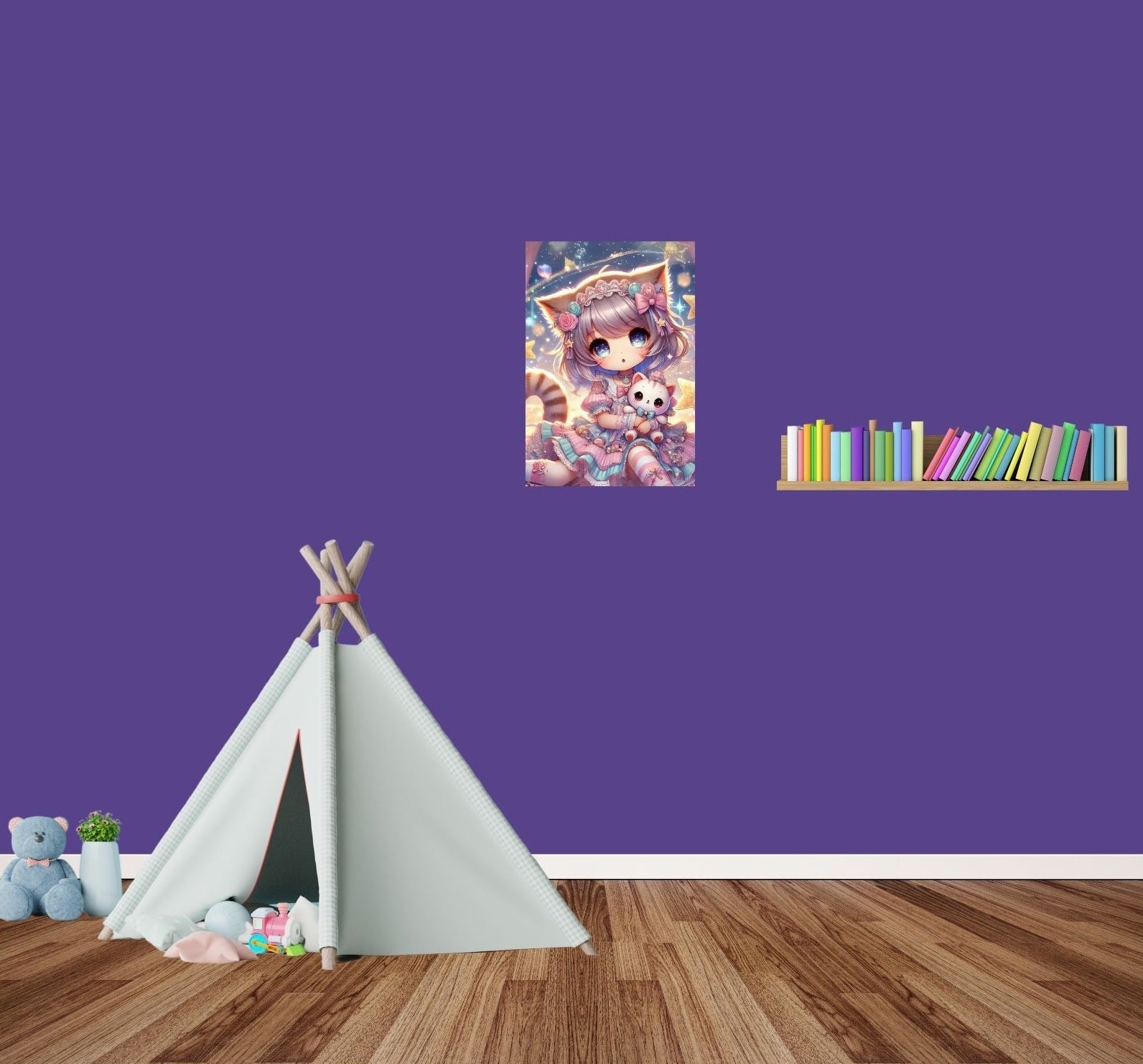 Katzenprinzessin als hochwertiges Wandbild – glänzendes Anime-Poster mit Magnetbefestigung