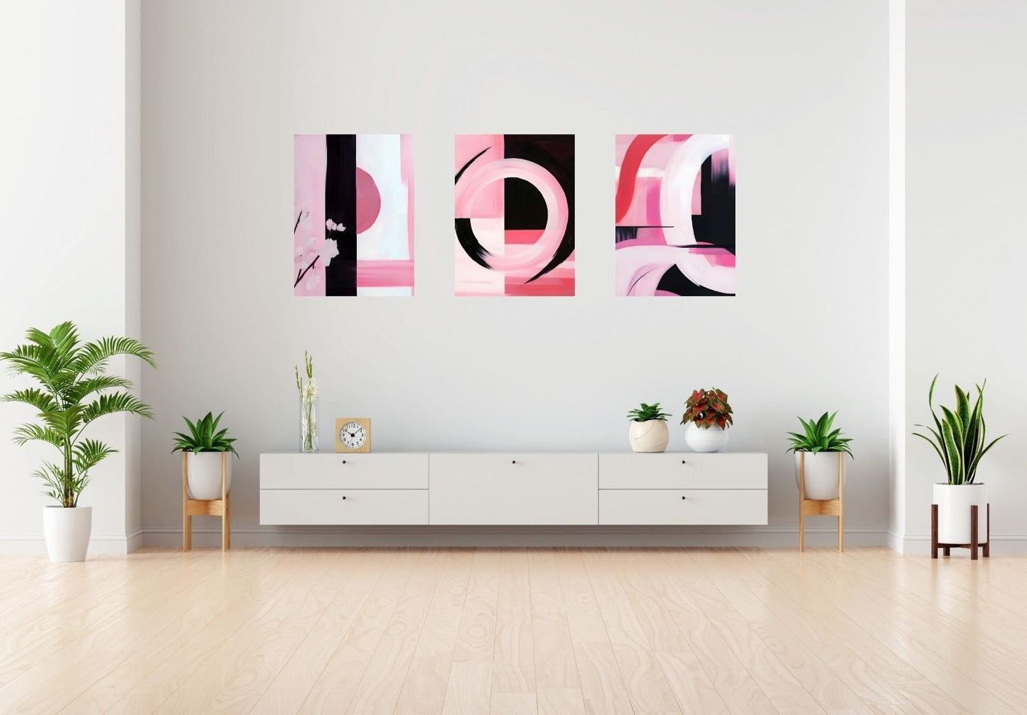 Abstraktes Premium-Poster in Rosa, Schwarz & Weiß – modernes Design mit fließenden Formen für kreative Räume