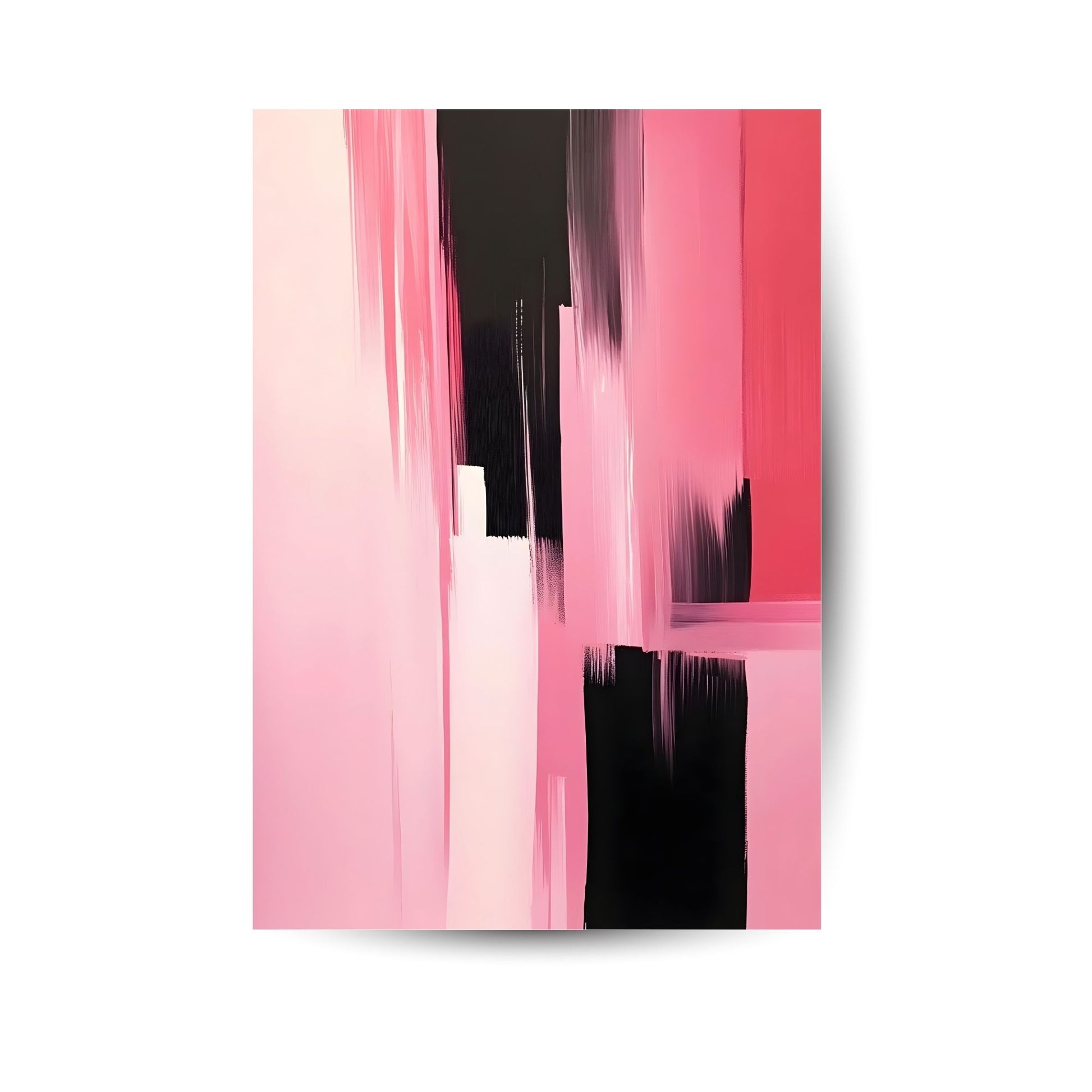 Abstraktes Kunstposter in Rosa und Schwarz – vertikale Formkomposition mit starkem Kontrast und fließenden Linien