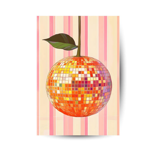 Glänzende Orangen im Pop-Art-Stil vor rosa Streifen – sommerlich, frisch & farbenfroh.