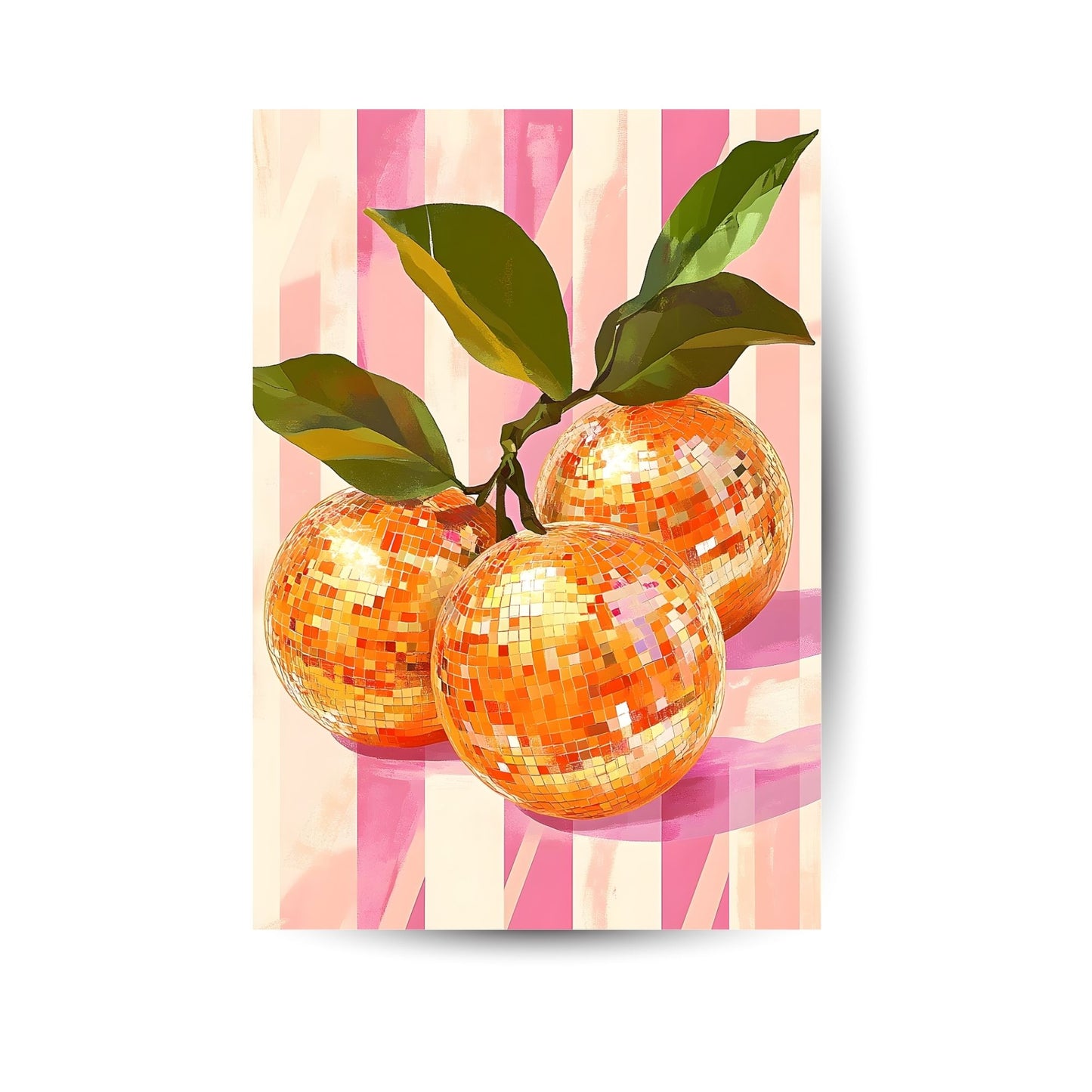 Kreative Disco-Orange im Retro-Stil – Frucht trifft Funk auf rosa Streifen.