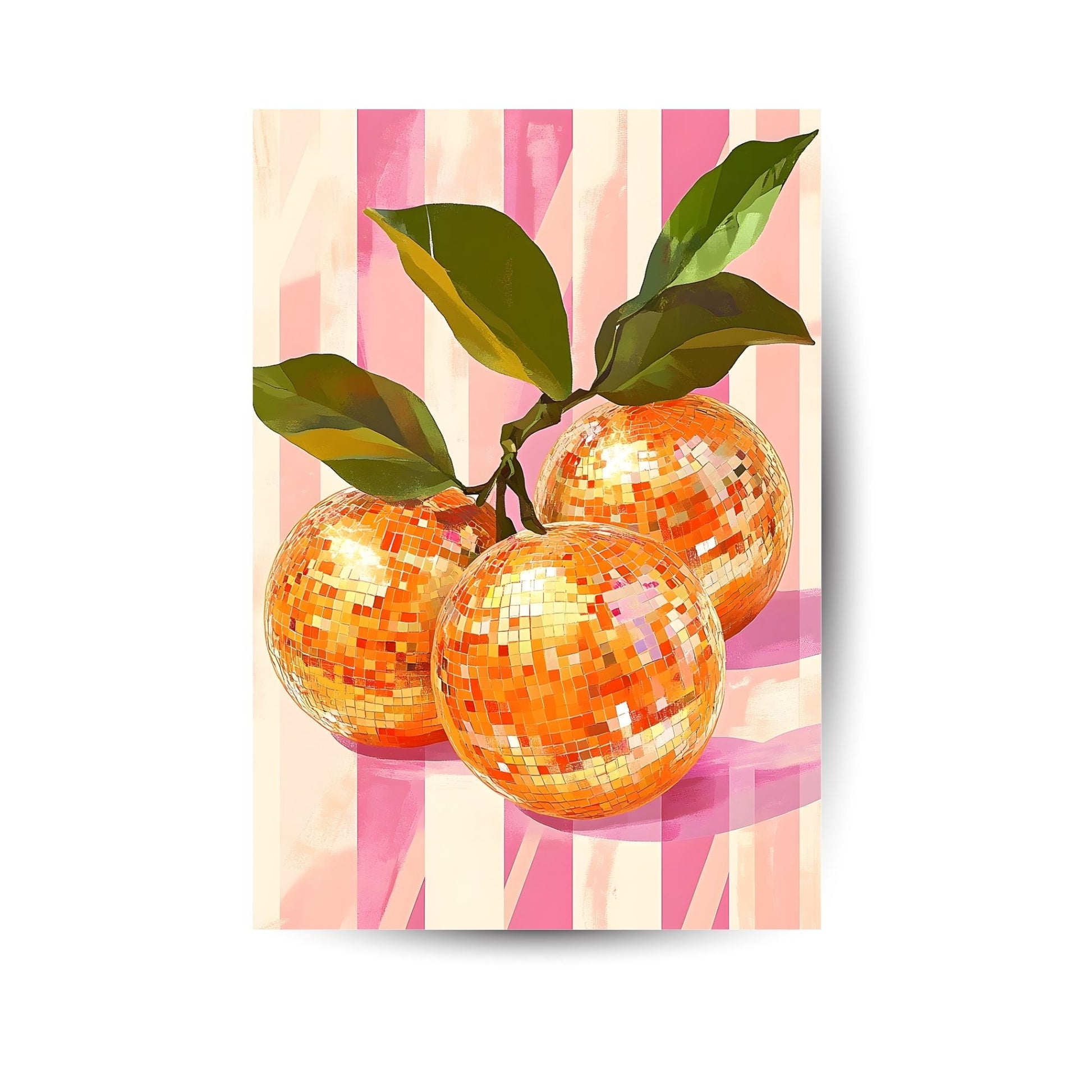 Kreative Disco-Orange im Retro-Stil – Frucht trifft Funk auf rosa Streifen.