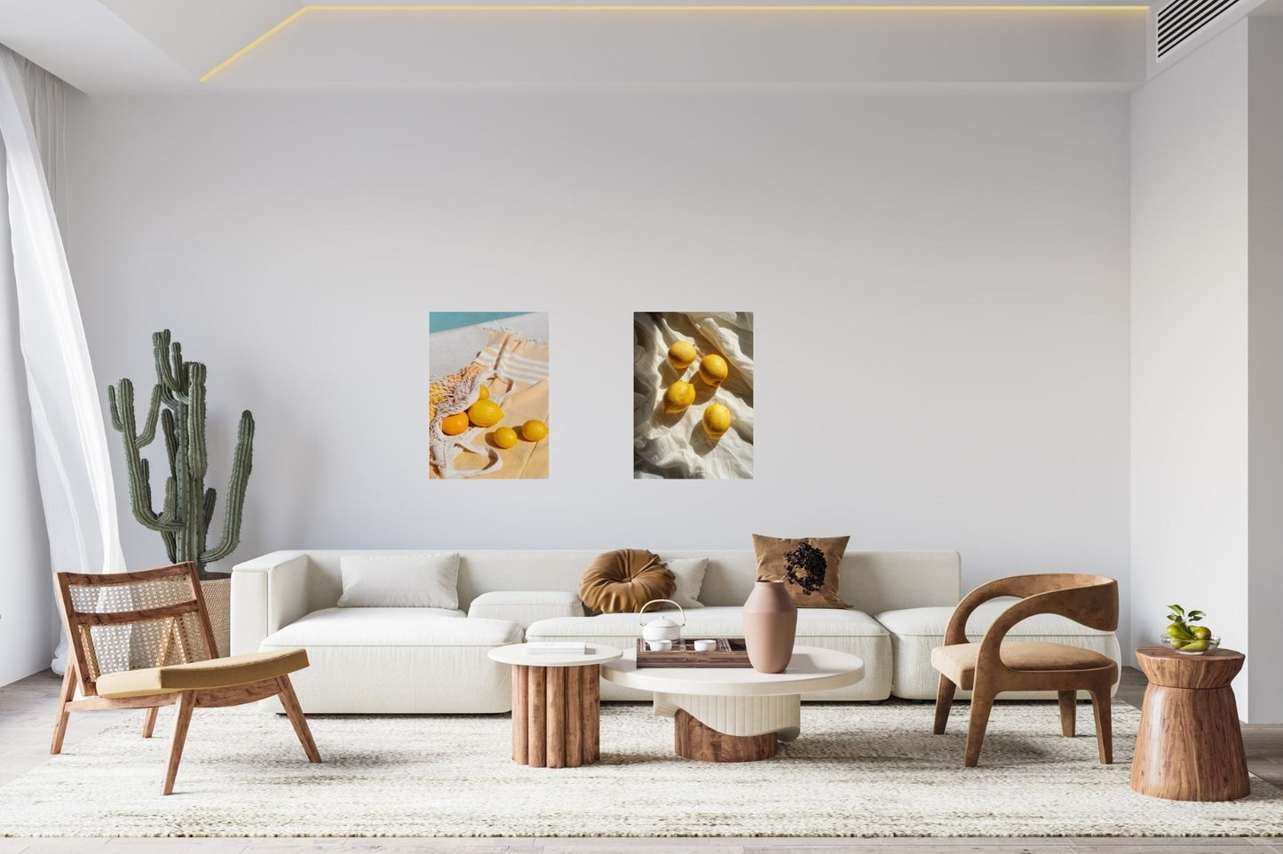 Hochwertiges Zitronen-Metallposter mit Textil-Optik – frische Wanddeko für Küche oder moderne Wohnräume.