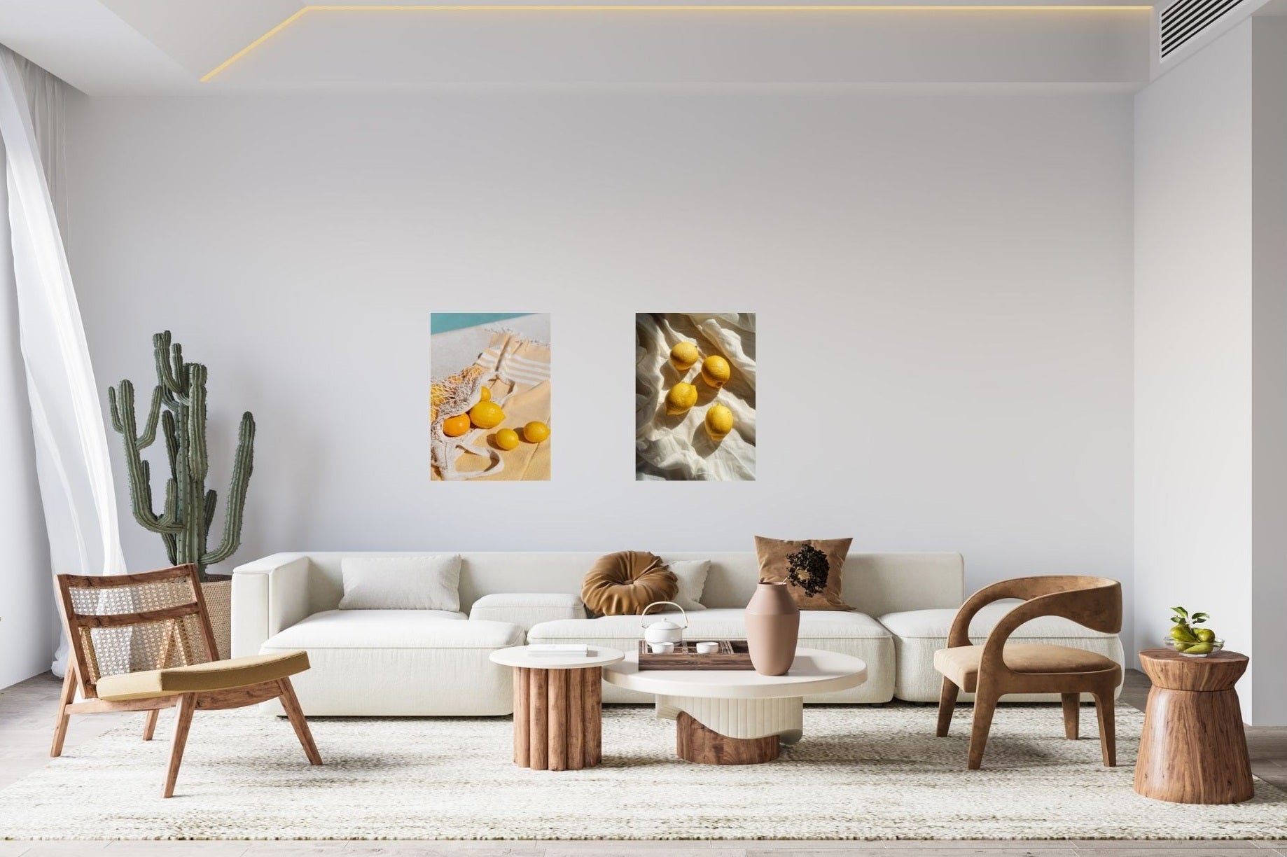 Hochwertiges Zitronen-Metallposter mit Textil-Optik – frische Wanddeko für Küche oder moderne Wohnräume.
