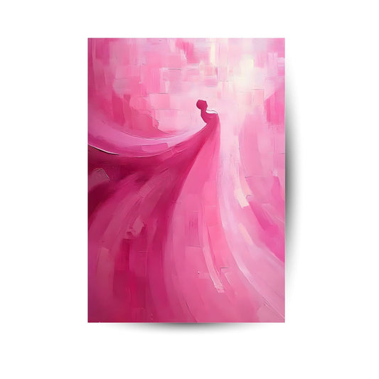 Kunstposter Frau in Pink – Elegante Silhouette mit fließendem Kleid in Acrylstil, feminines Wandbild in kräftigem Magenta