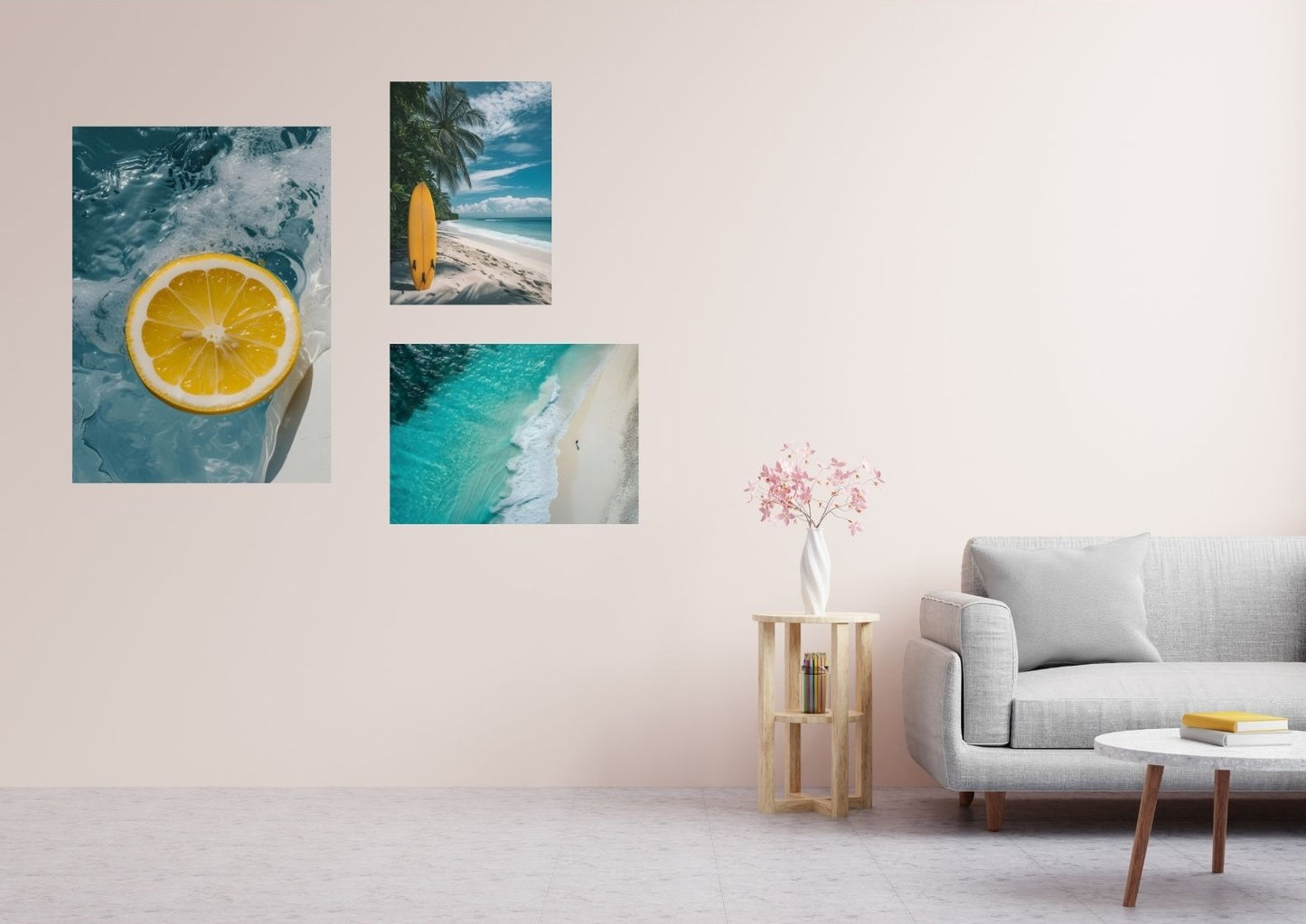 Poster mit Surfbrett & Nachtstrand – für alle, die vom Meer träumen.