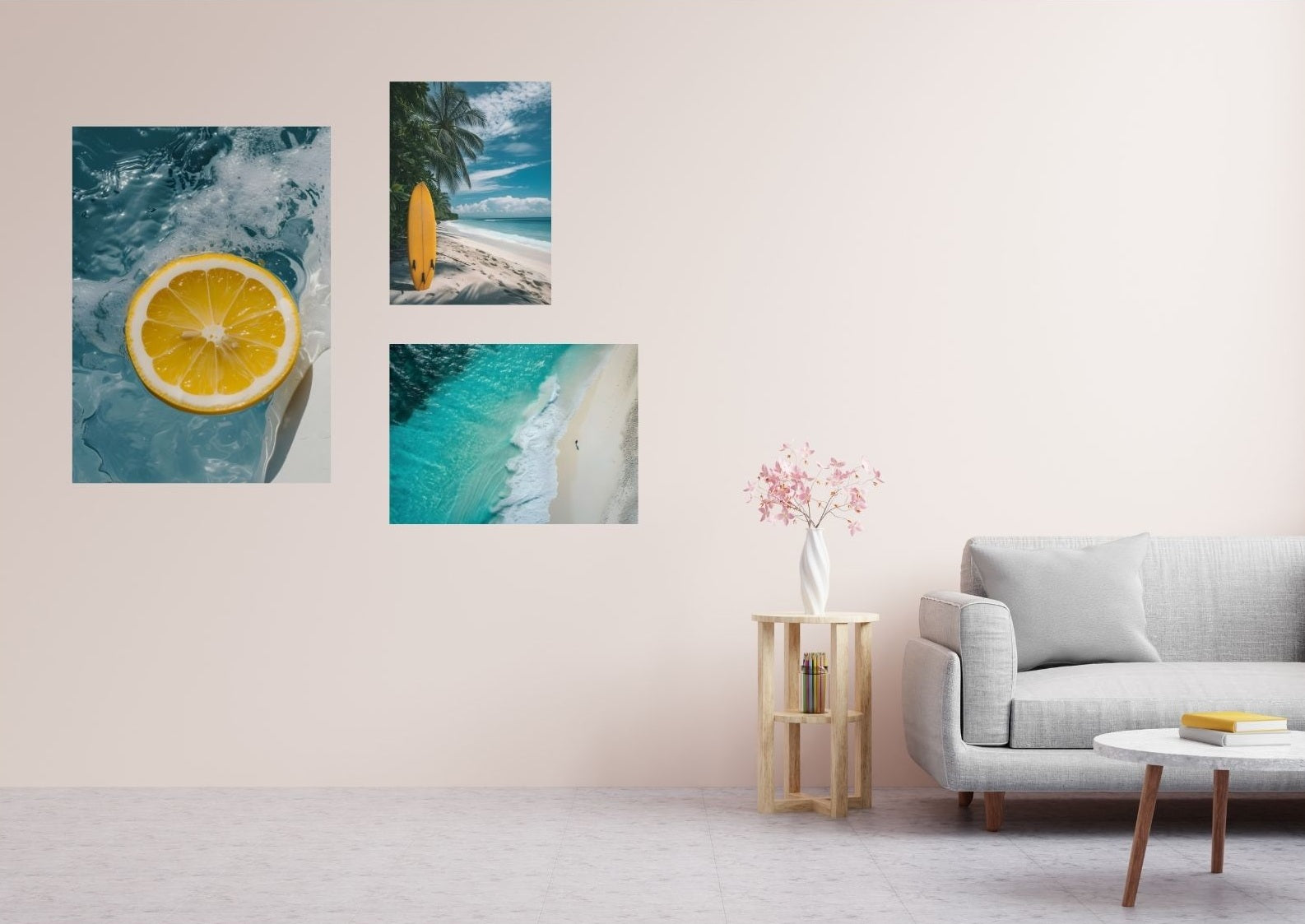 Poster mit Surfbrett & Nachtstrand – für alle, die vom Meer träumen.