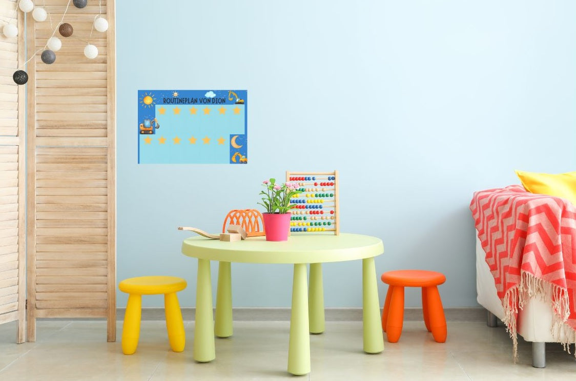 Kinder-Routineplan mit Sternfeld und süßen Motiven – magnetisch & motivierend