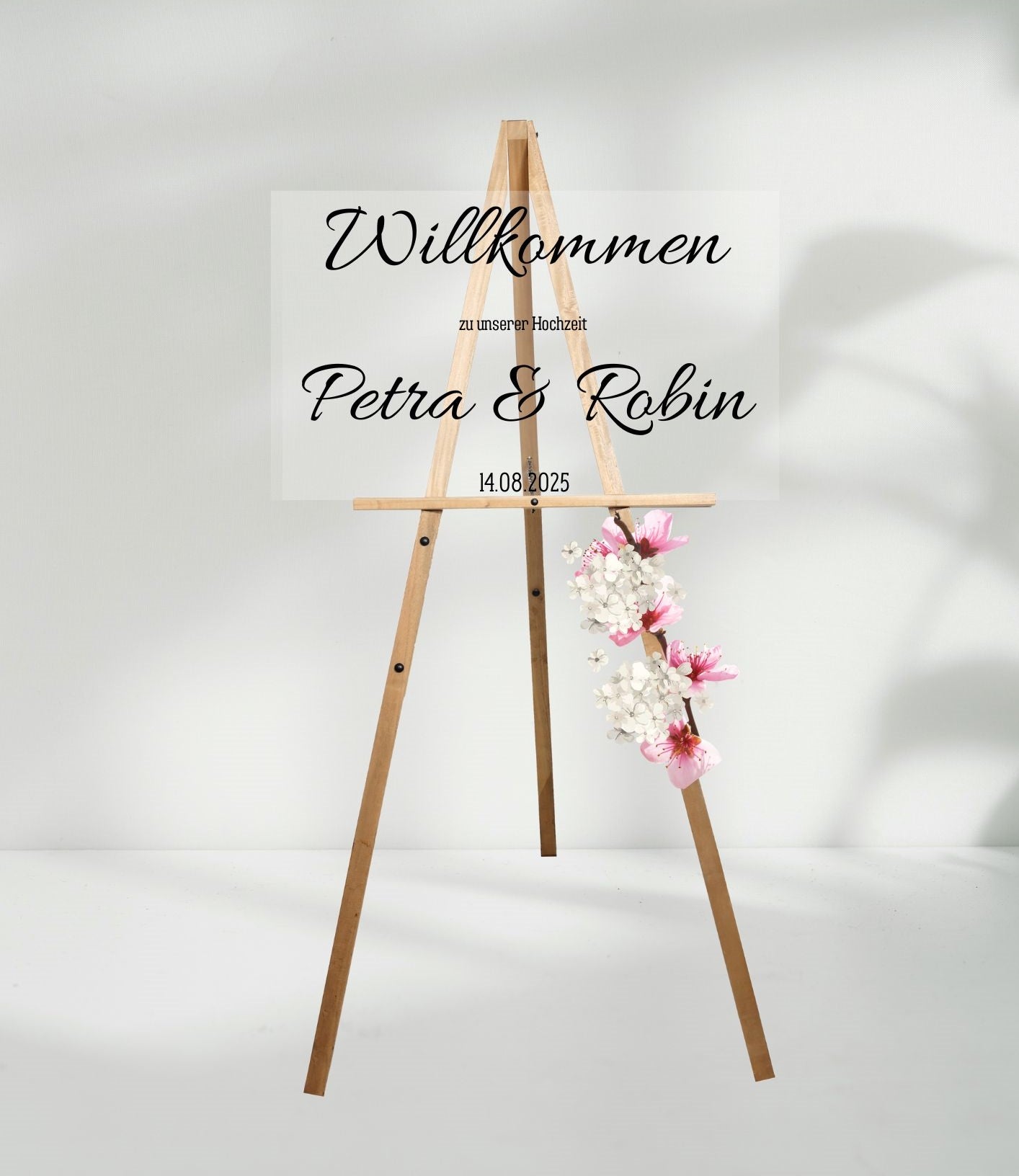 Personalisierbares Willkommensschild aus Acryl mit Ständer – für Hochzeit, Event oder Feier