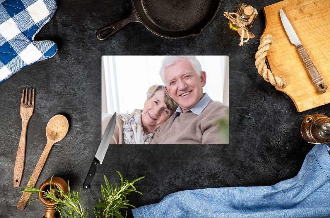 Schneidebrett aus Glas mit Foto – personalisiertes Küchenaccessoire