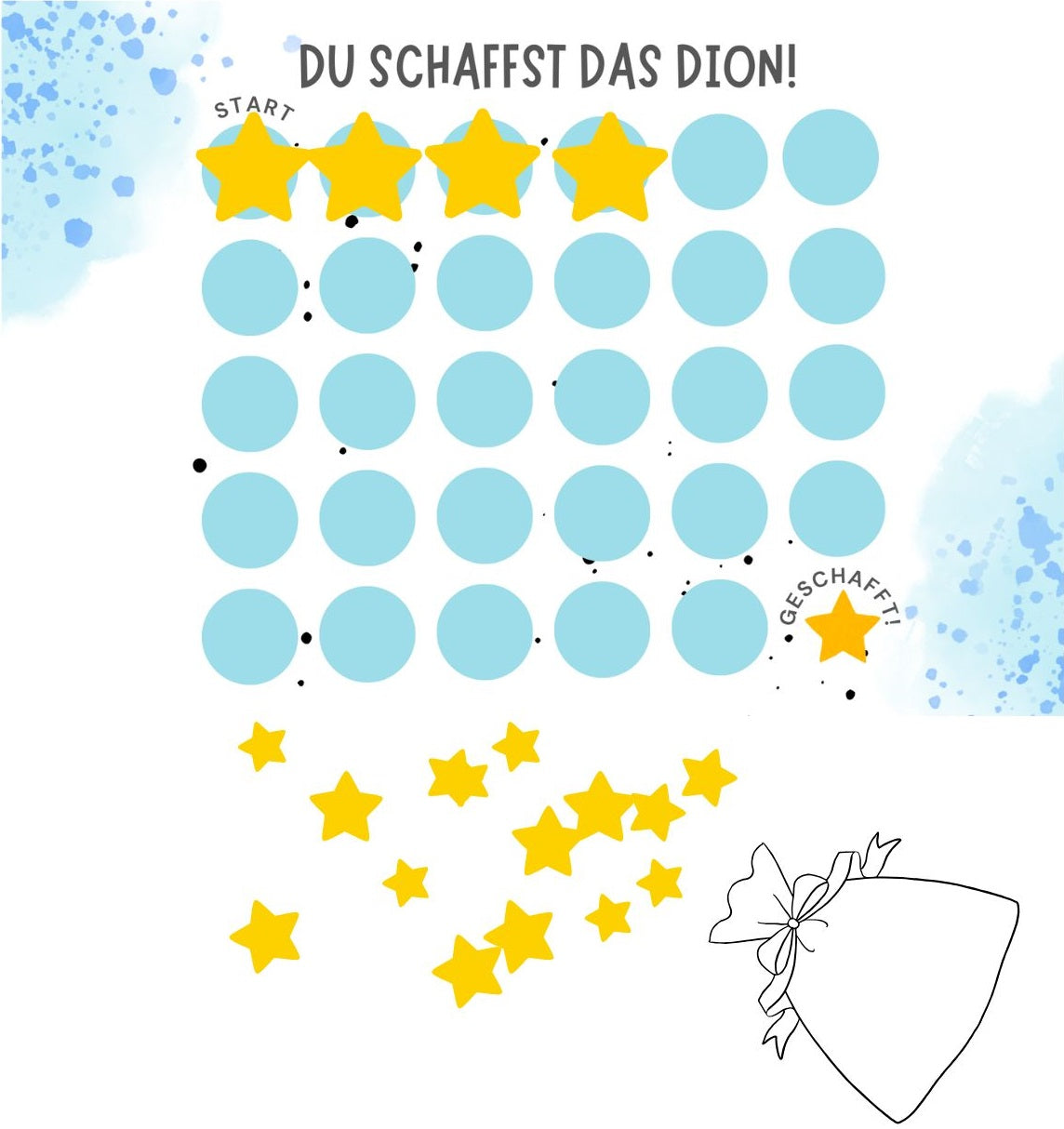 Belohnungssystem für Kinder mit gelben Magnet-Sternen & personalisierter Tafel