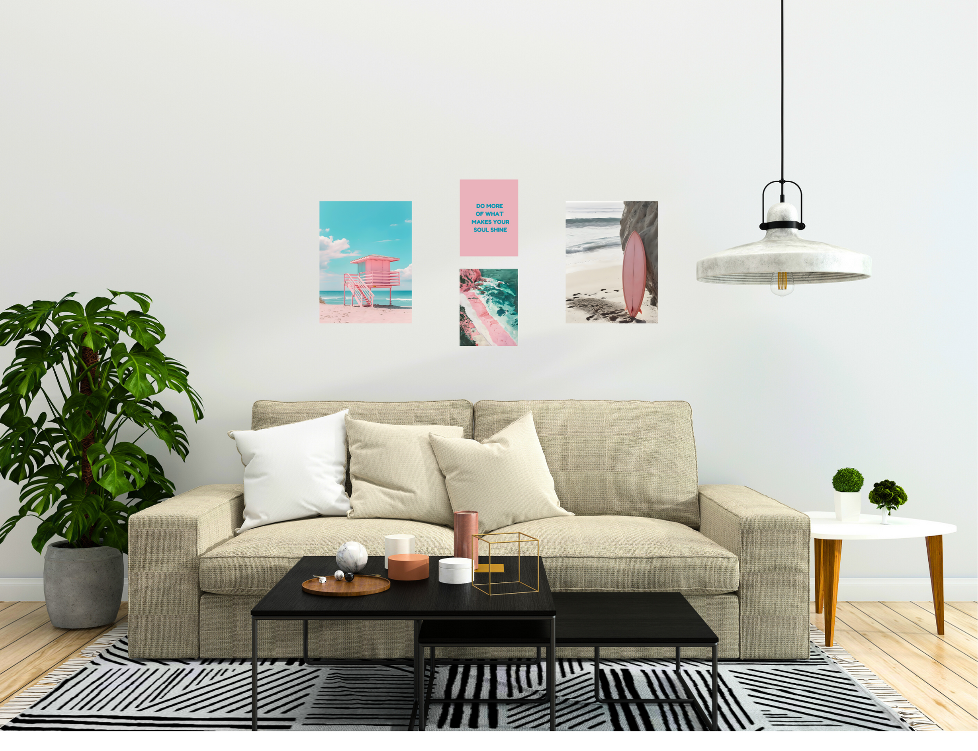 Mockup mit pinkem Spruchposter – stylisher Farbakzent im Wohnzimmer