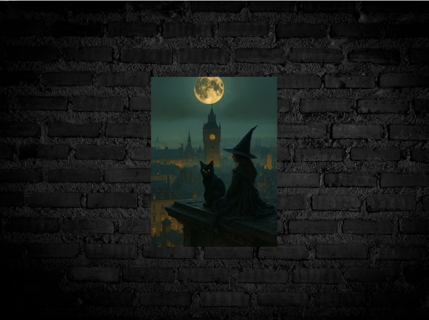 Mitternachtsblick – Magisches Hexenposter mit Stadtsilhouette