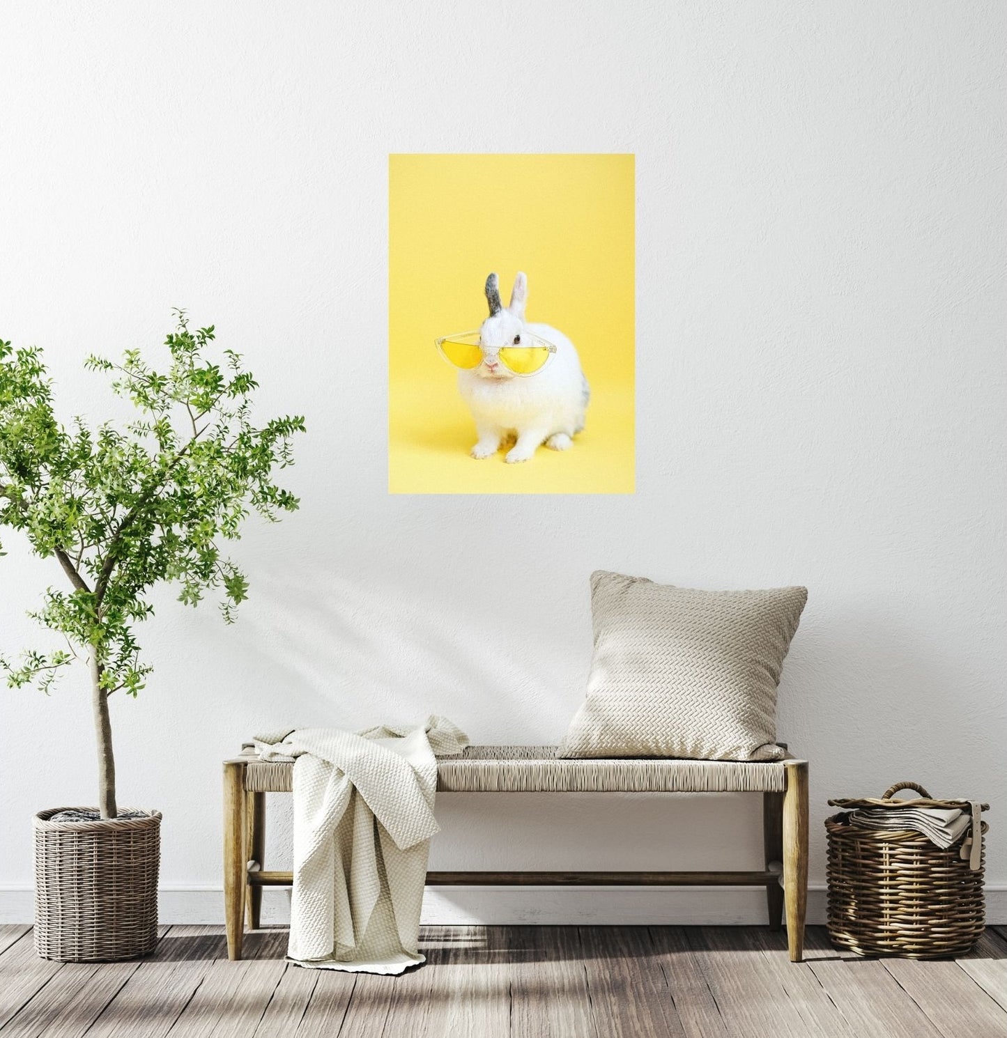 Modernes Tierposter mit stylischem Kaninchen in Sonnenbrille – Wandbild als Deko im Kinderzimmer oder Flur