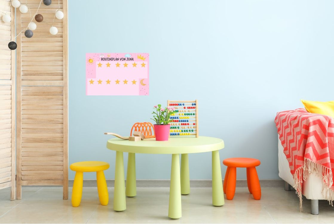 Kinder-Routineplan mit Sternfeld und süßen Motiven – magnetisch & motivierend