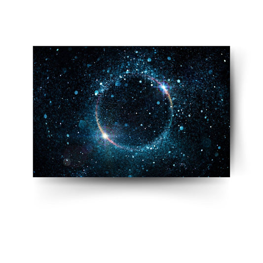 Leuchtender kosmischer Kreis mit Sternen im Universum – modernes Wandbild mit Galaxie-Design auf schwarzem Hintergrund