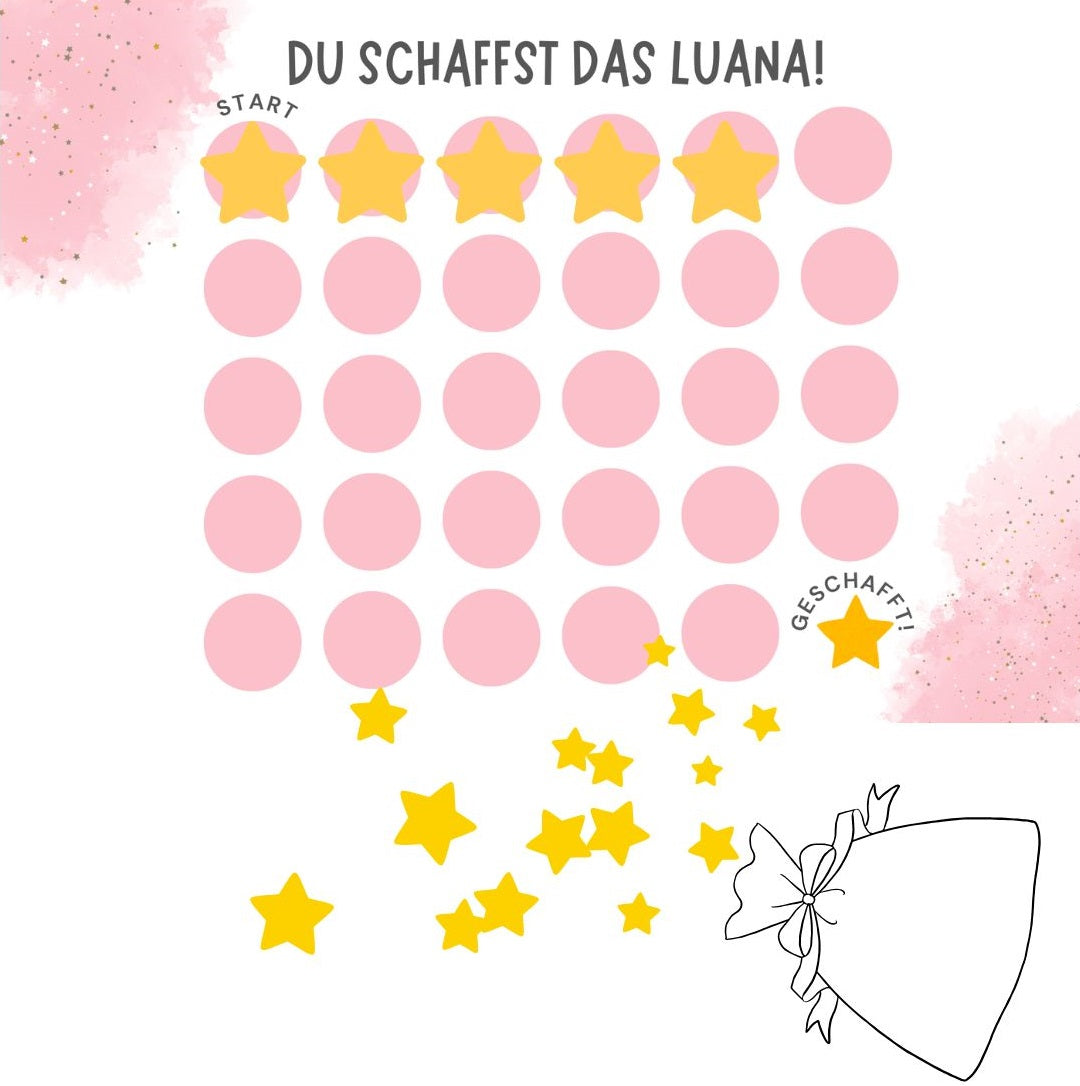 Belohnungssystem für Kinder mit gelben Magnet-Sternen & personalisierter Tafel