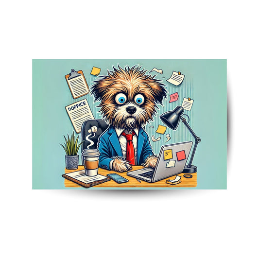 Büro-Hund im Chaos