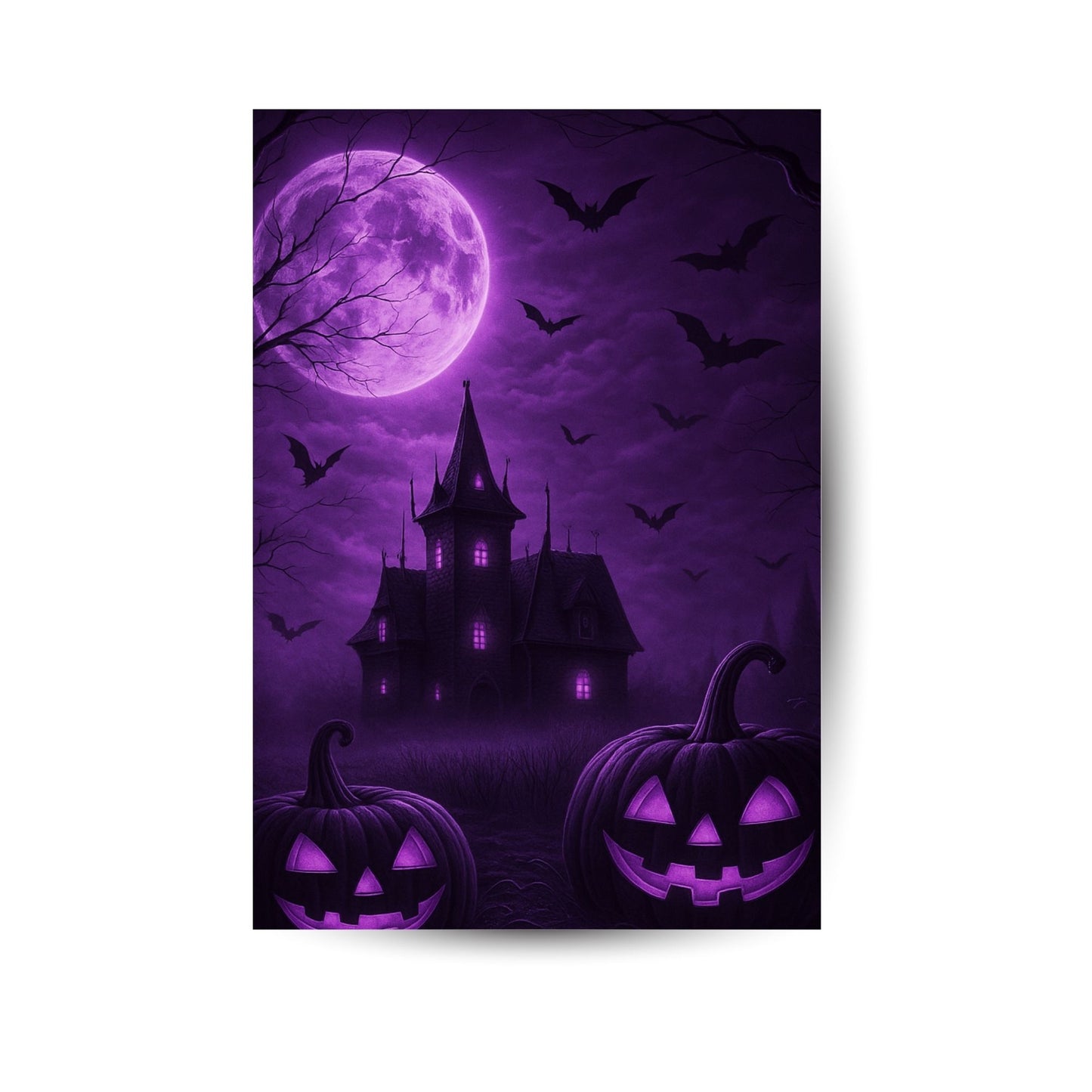 Spukvilla bei Vollmond – Mystisches Halloween-Metallposter
