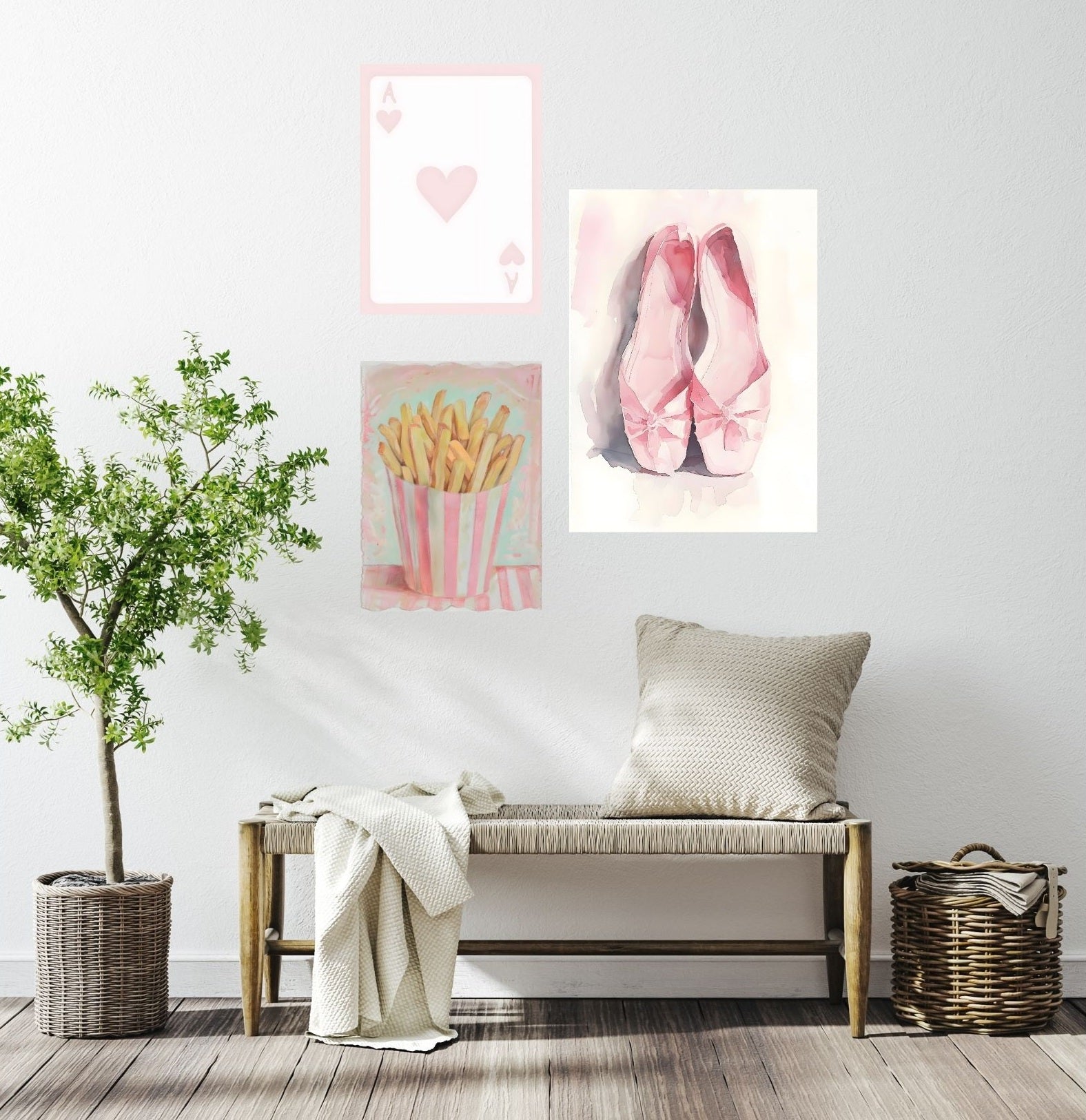 Moderne Wanddekoration mit Pommes-Metallposter in Streifenoptik – ideal für Küche, Esszimmer oder kreative Galeriewände.
