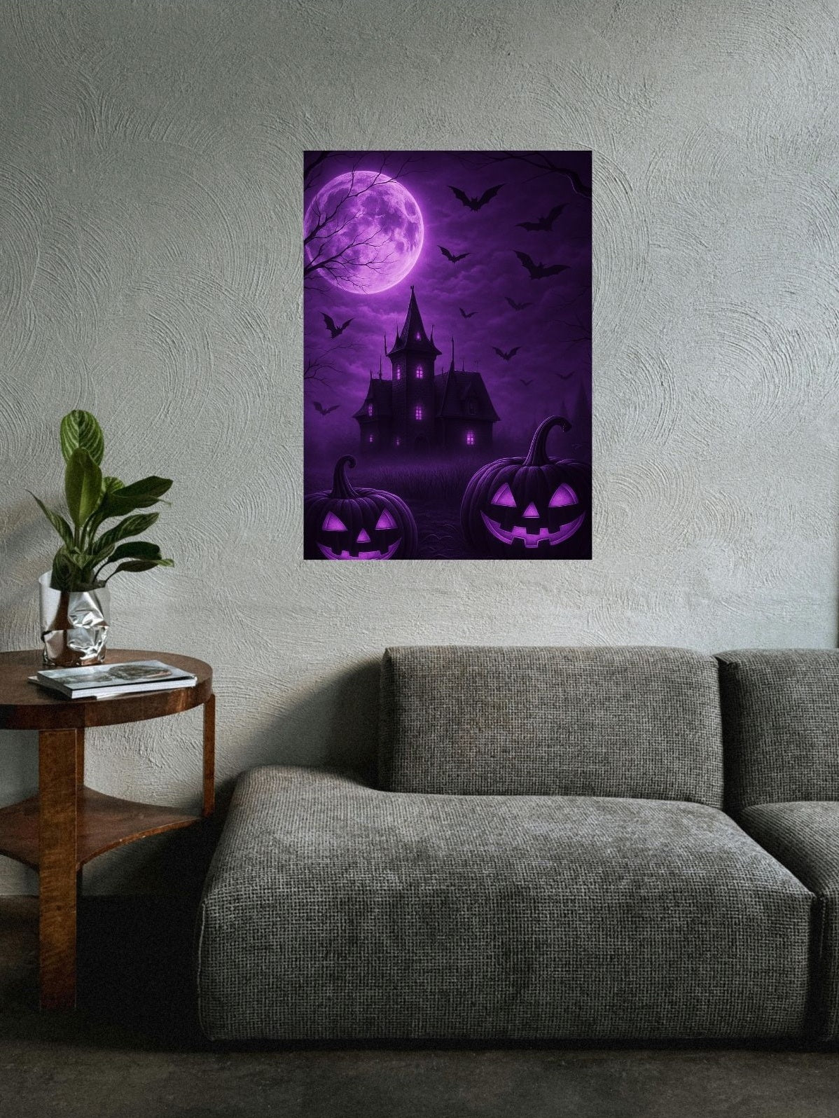 Spukvilla bei Vollmond – Mystisches Halloween-Metallposter